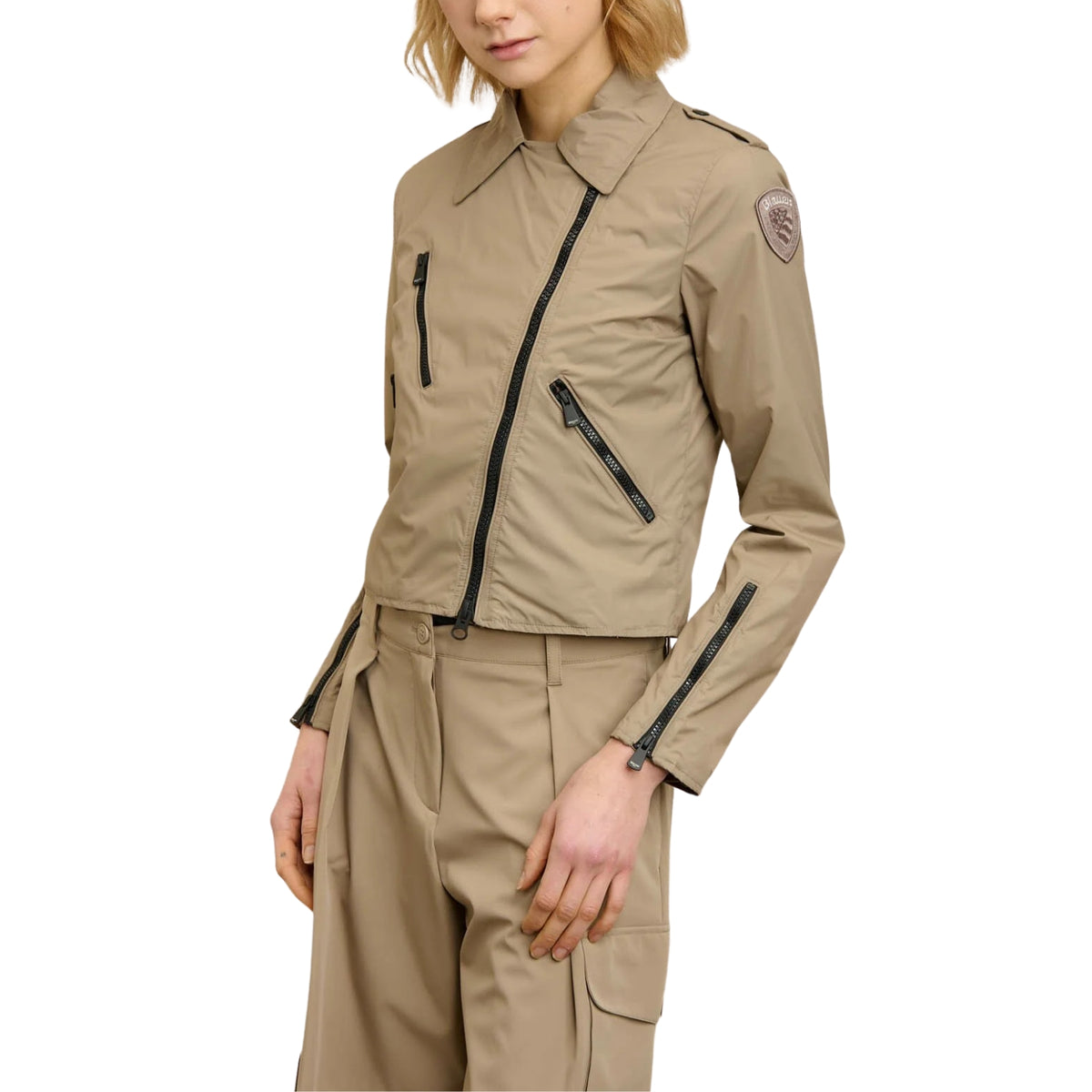 Chiodo in nylon con collo a doppio revers - Grigio