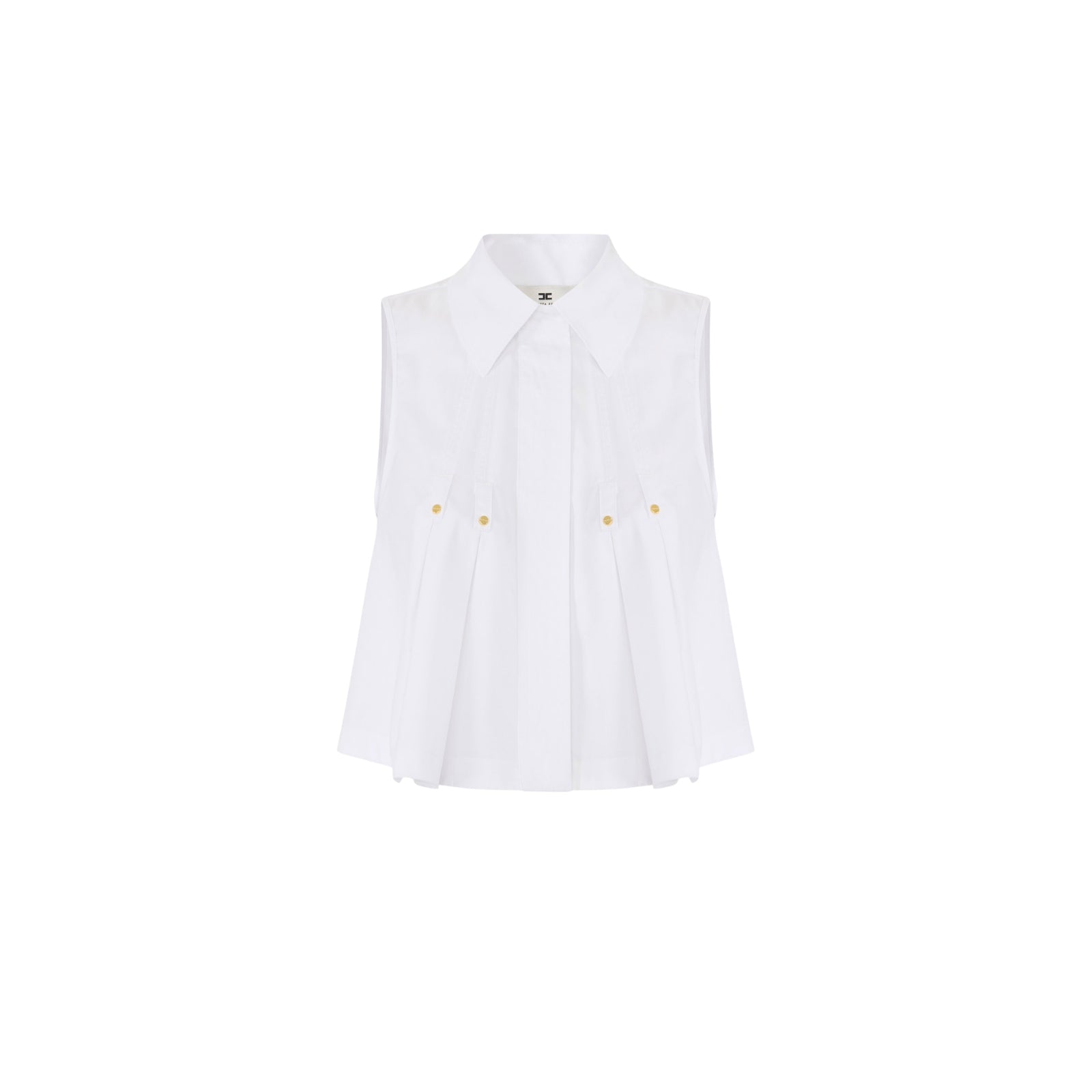 Camicia smanicata in popeline di cotone con colletto alto - BIANCO