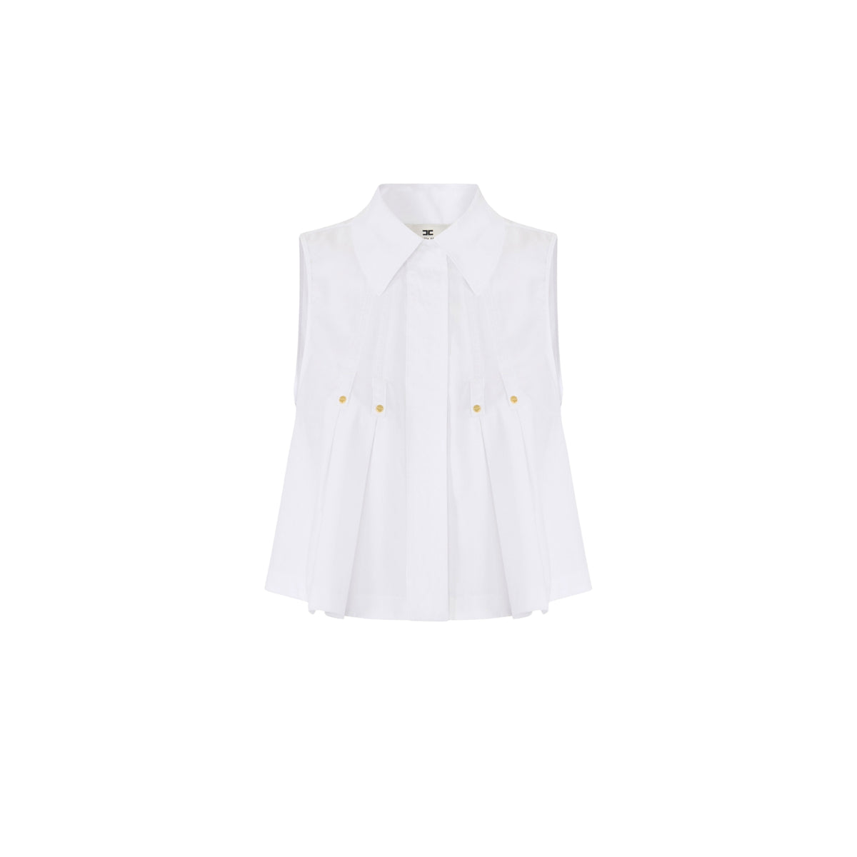 Camicia smanicata con colletto alto e martingala logo - Bianco