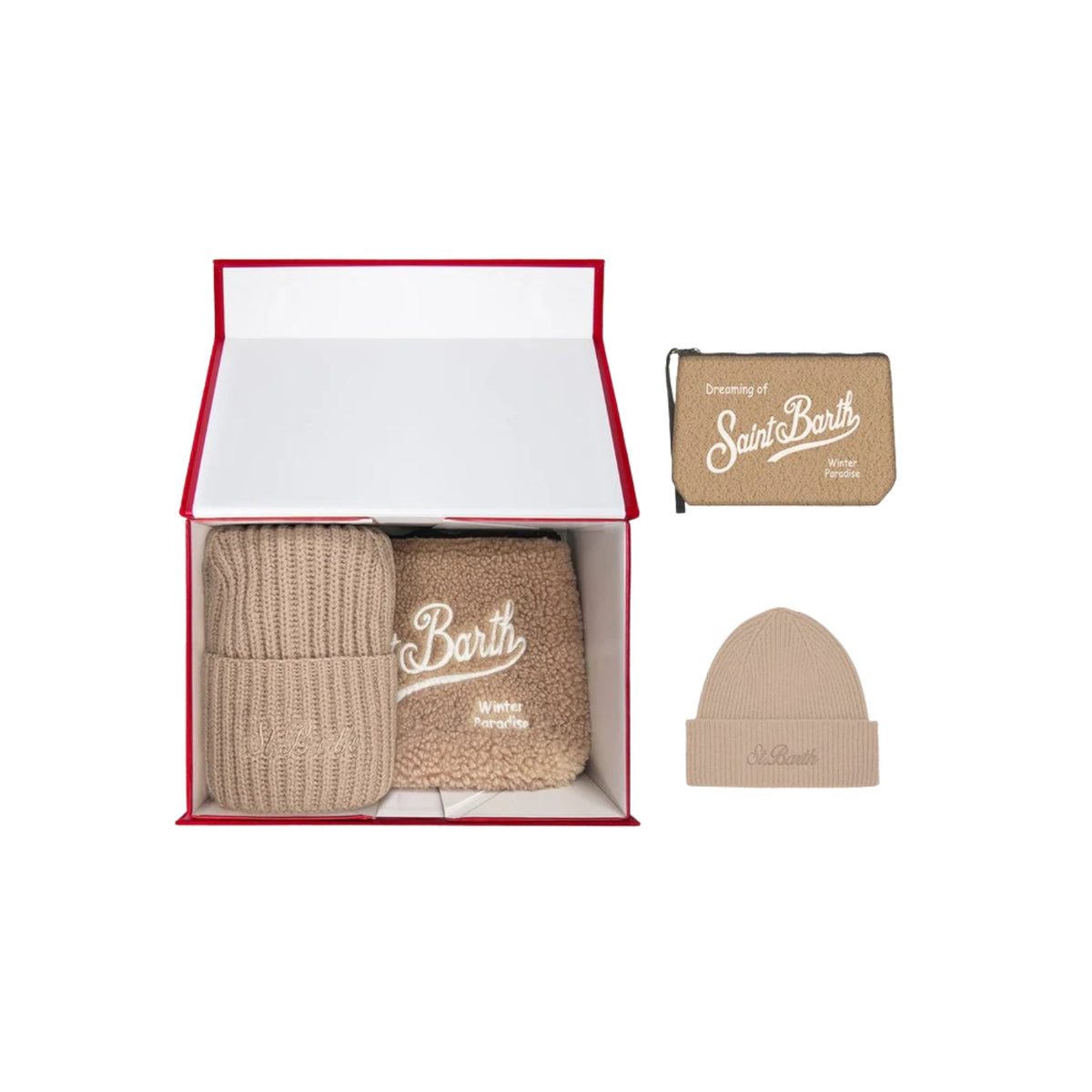 Coordinato Christmas Box con pochette e berretto - Beige