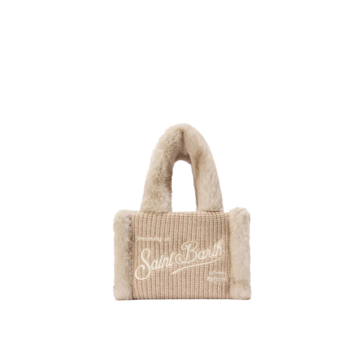 Borsa Mini Vanity effetto montone a costine con manici effetto pelliccia