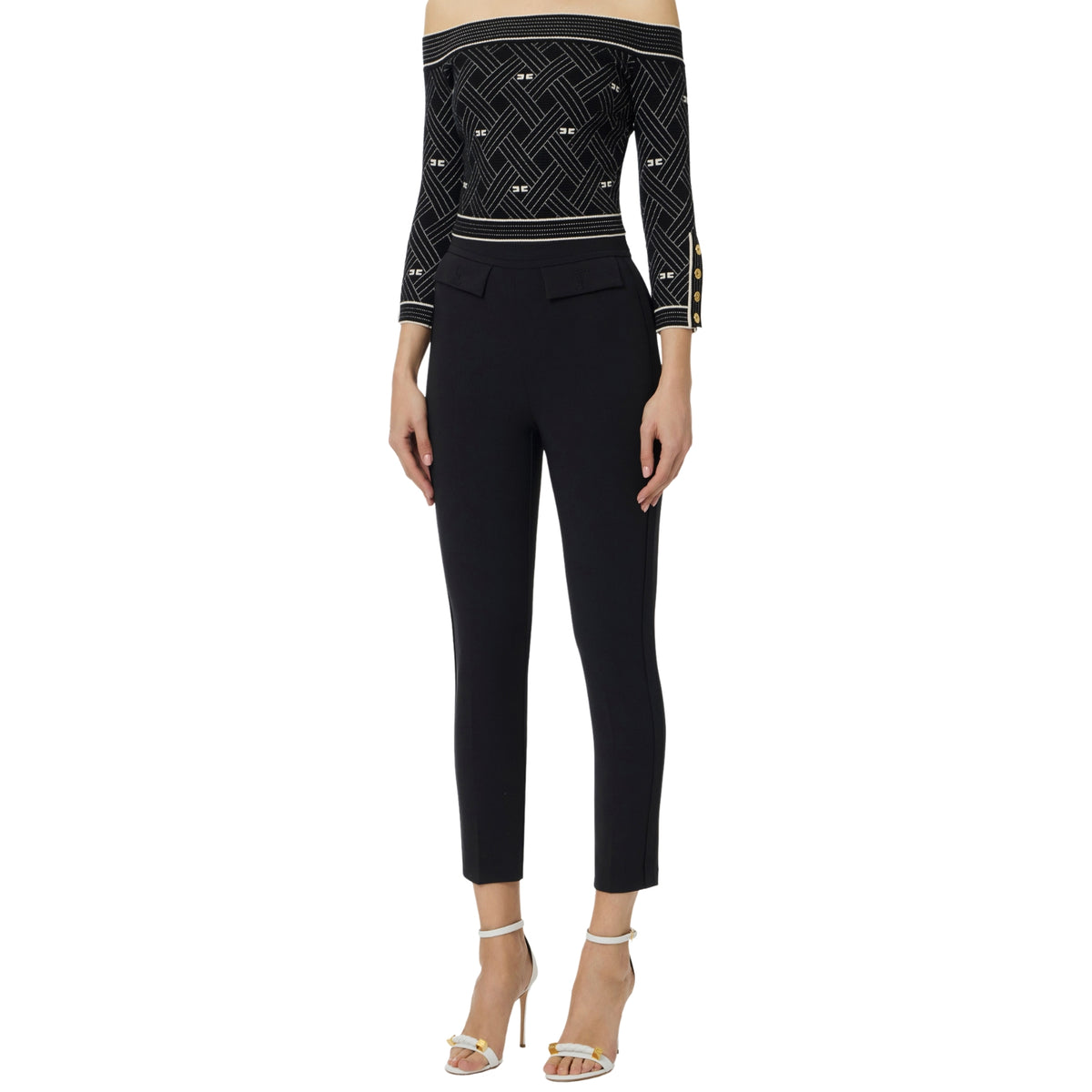 Pantalone in doppio crêpe con cuciture a vista - Nero