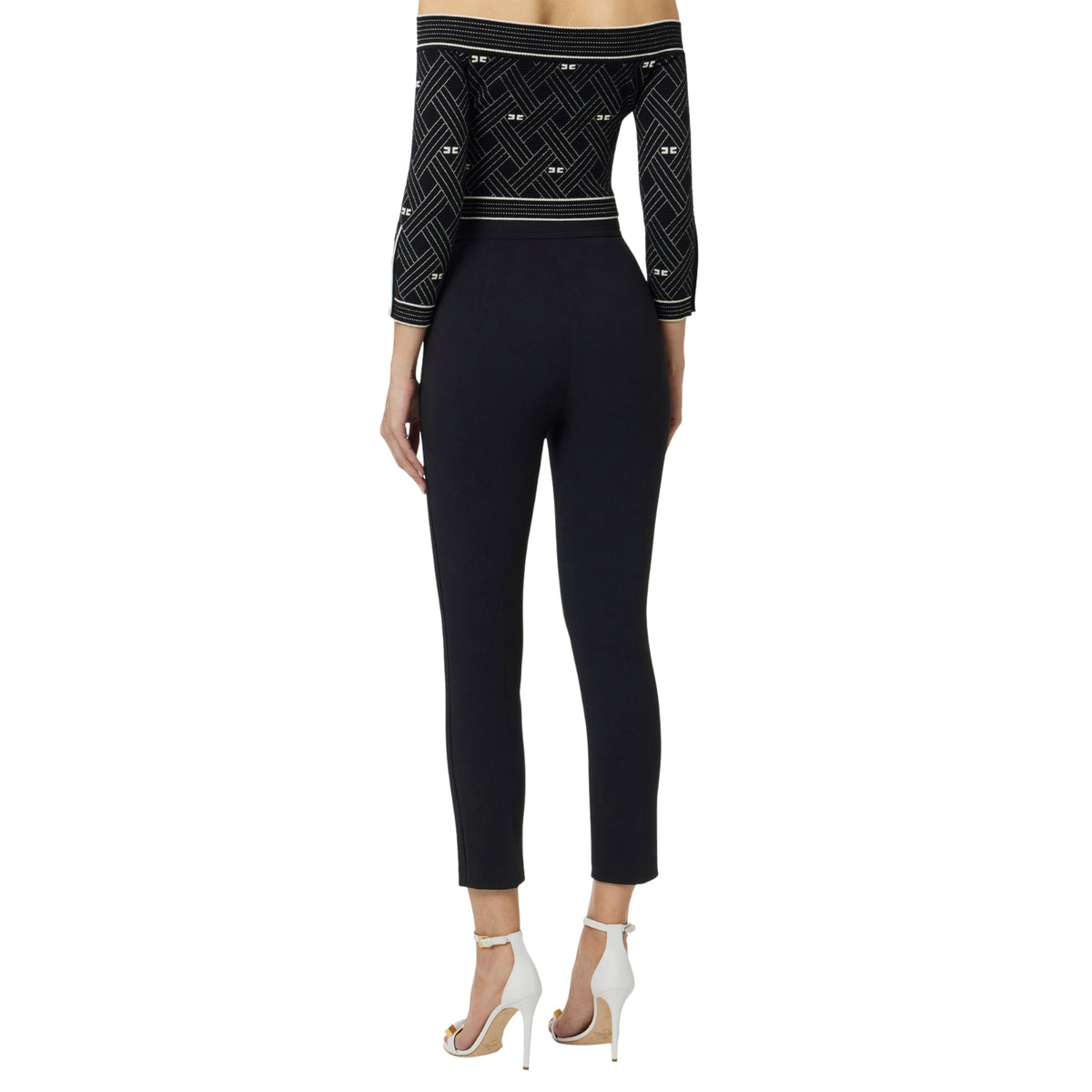 Pantalone in doppio crêpe con cuciture a vista - Nero