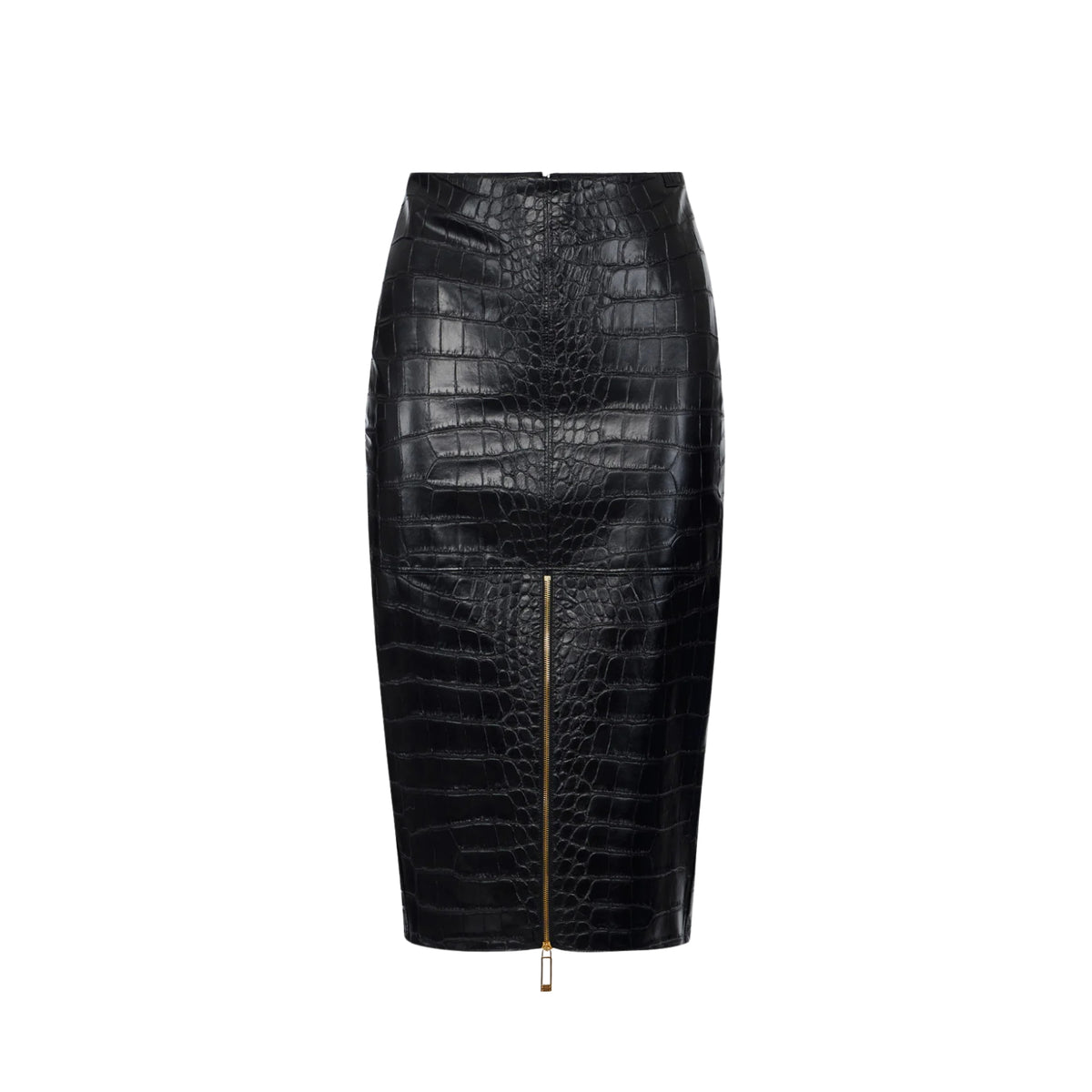 Gonna in ecopelle stampa cocco con zip dorata - Nero