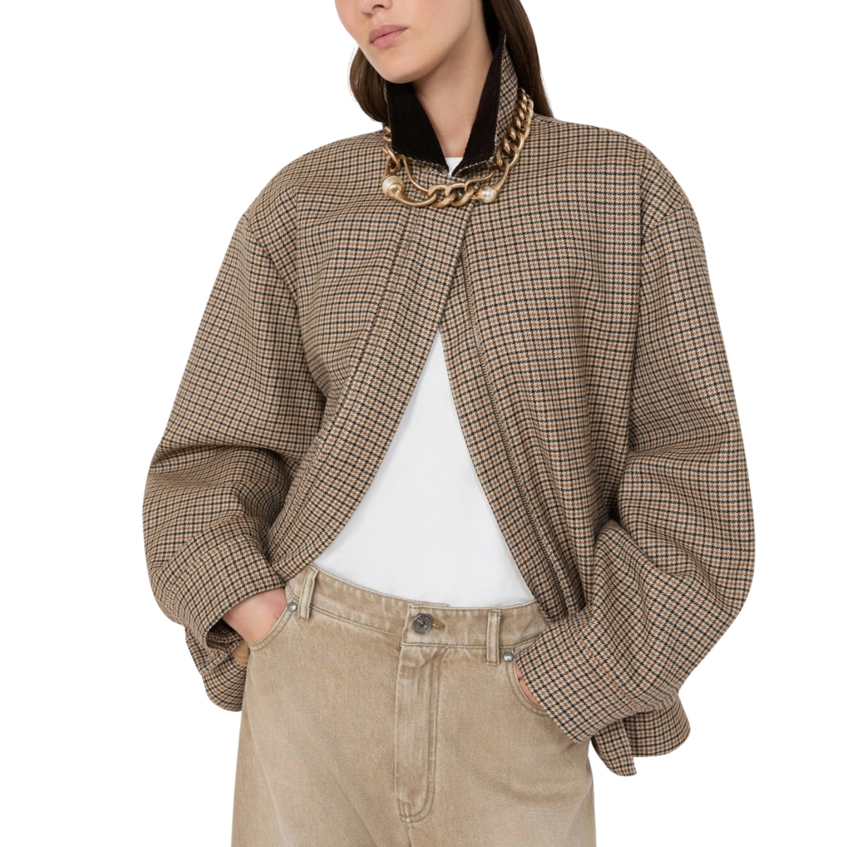 Giacca bomber over in lana pied de poule - Pied de poule