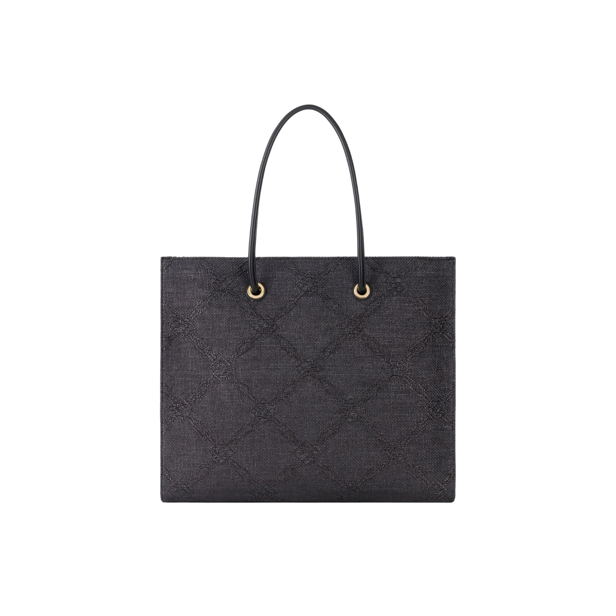 Borsa tote grande in rafia jacquard a losanghe - Nero
