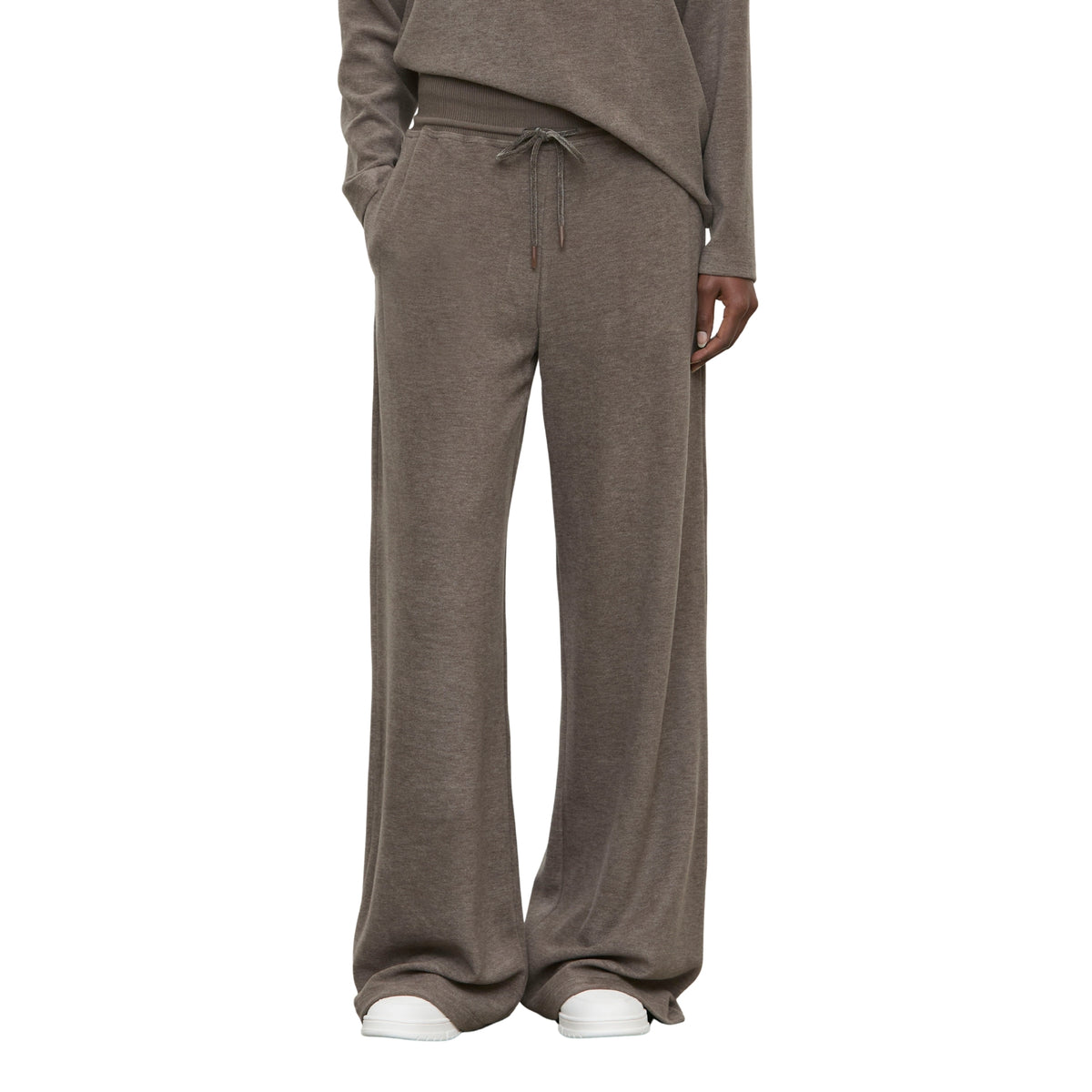 Pantaloni larghi in jersey melange - Fango