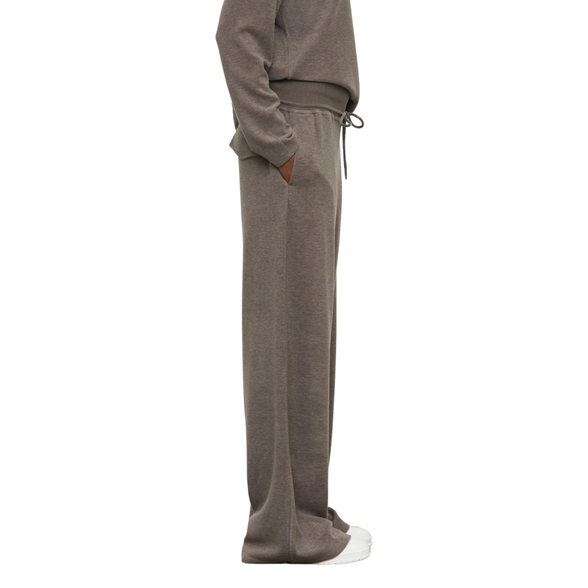 Pantaloni larghi in jersey melange - Fango