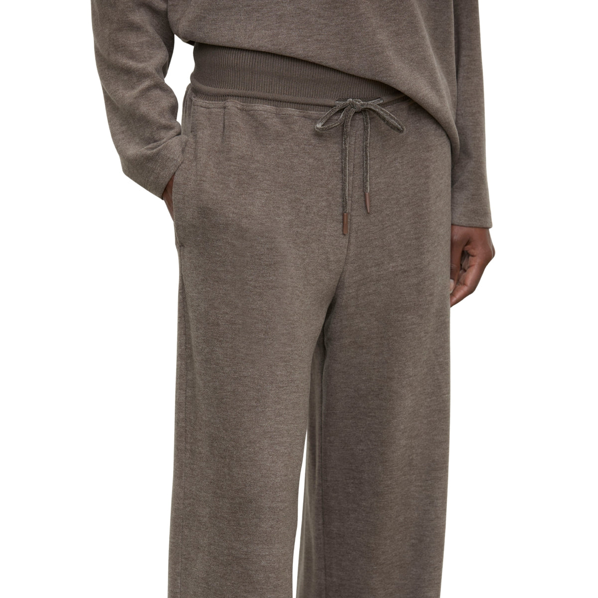 Pantaloni larghi in jersey melange - Fango