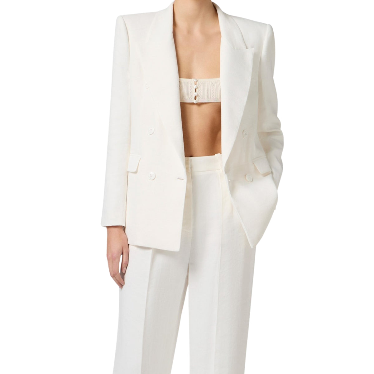 Giacca blazer in gabardina misto lino - Avorio