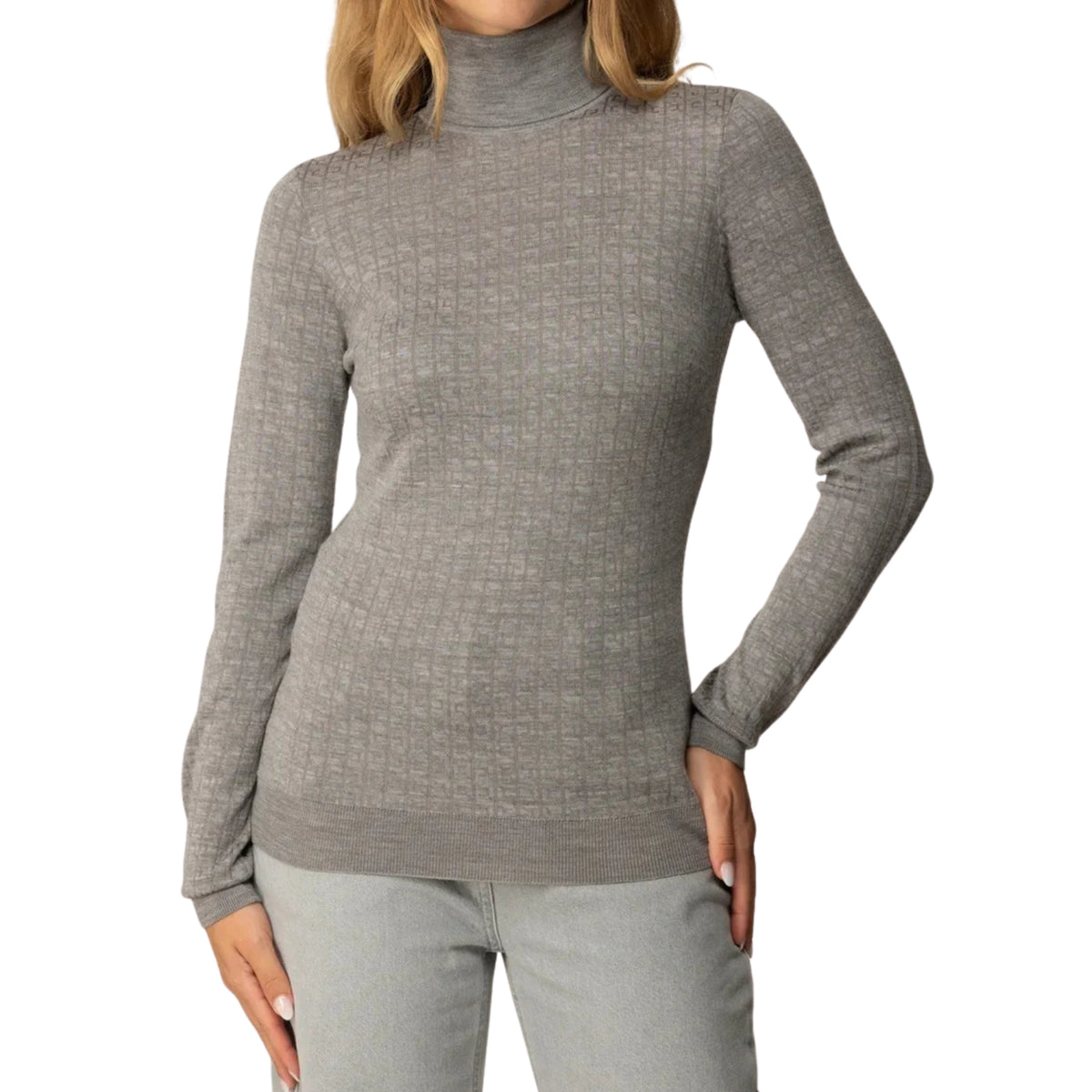 Maglia in lana dolcevita con micro-logo jacquard - Grigio