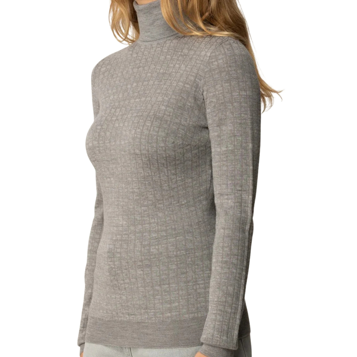 Maglia in lana dolcevita con micro-logo jacquard - Grigio