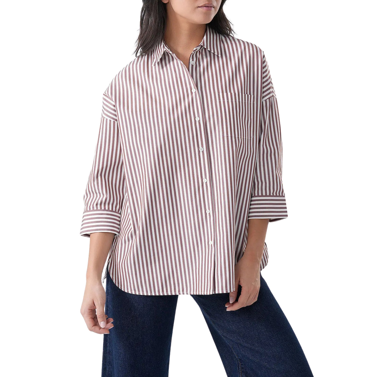 Camicia svasata con logo a farfalla ricamato - Rigata