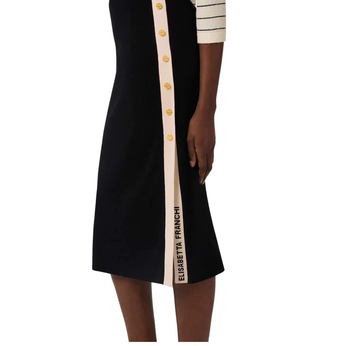 Gonna midi in maglia con bande jacquard - Nero