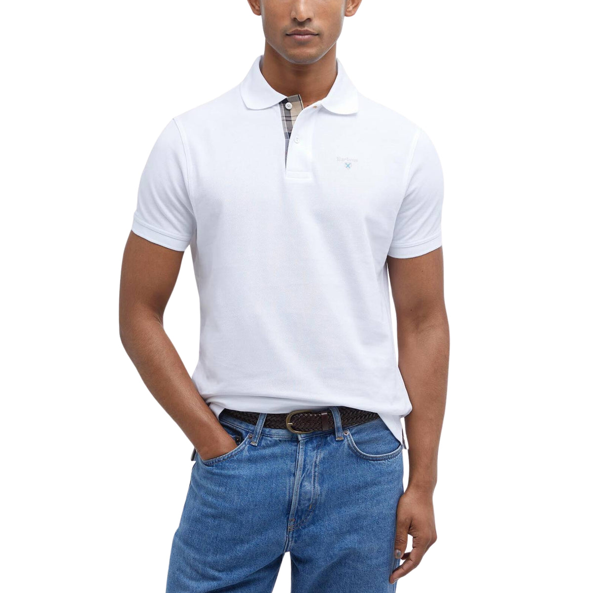 Polo Barbour con finiture tartan - Bianco