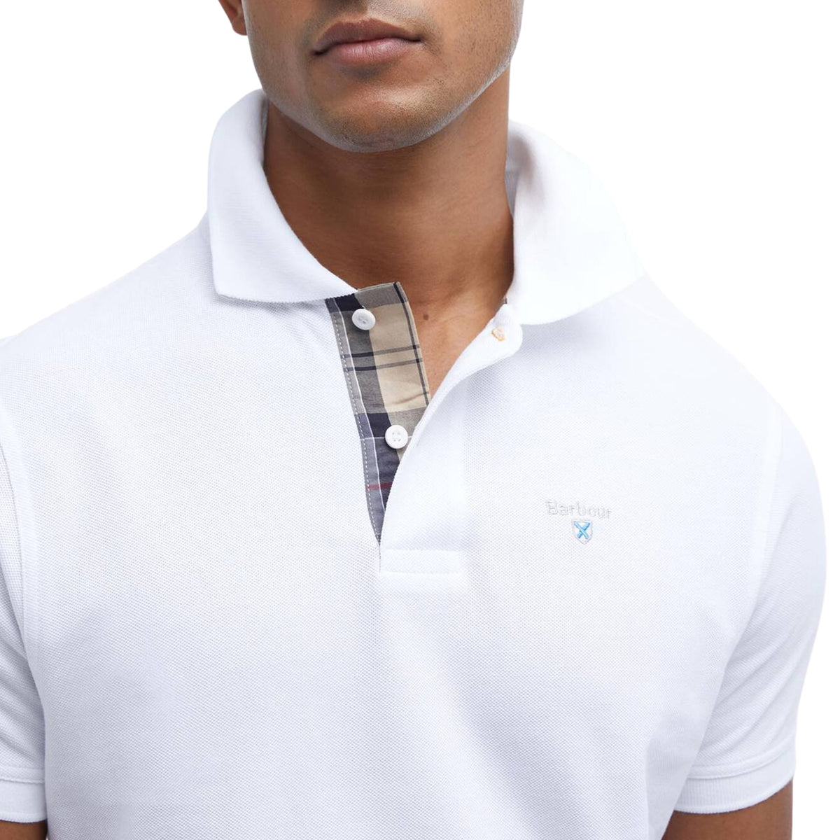 Polo Barbour con finiture tartan - Bianco