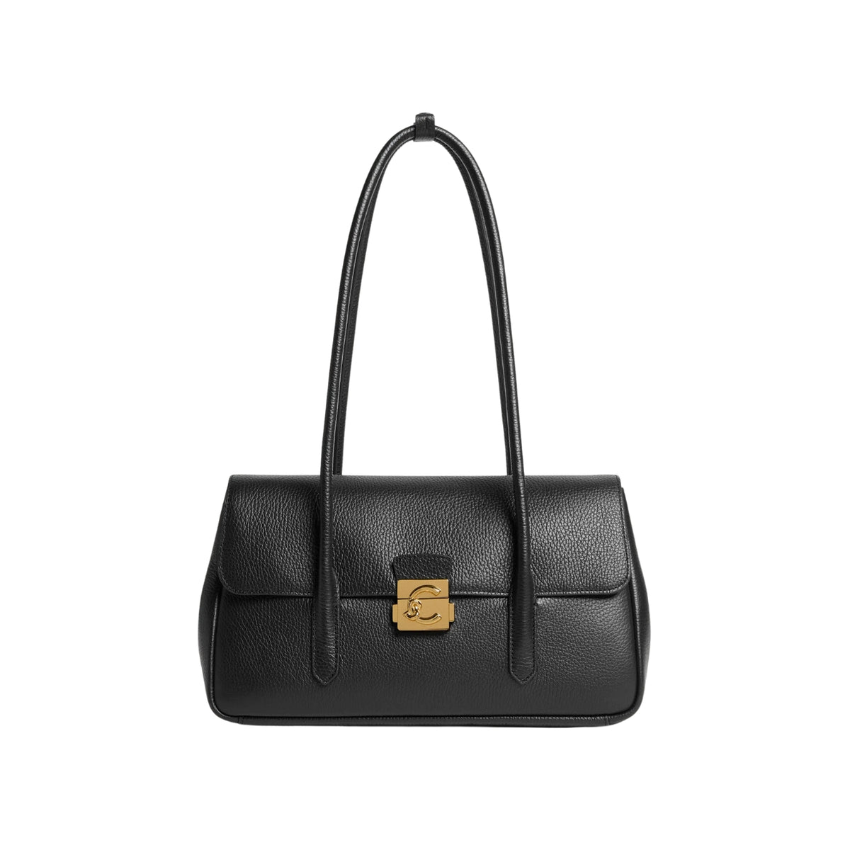 Borsa in pelle bottalata con chiusura distintiva - Nero