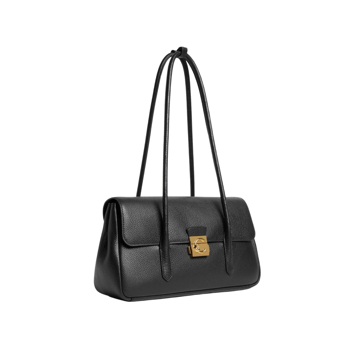 Borsa in pelle bottalata con chiusura distintiva - Nero