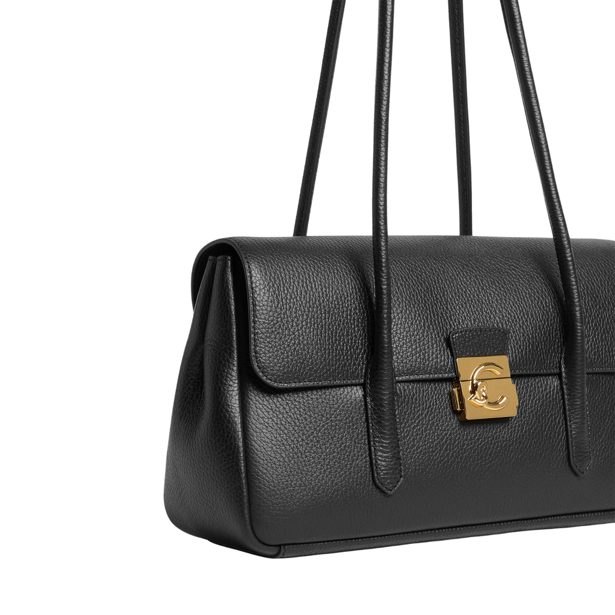 Borsa in pelle bottalata con chiusura distintiva - Nero