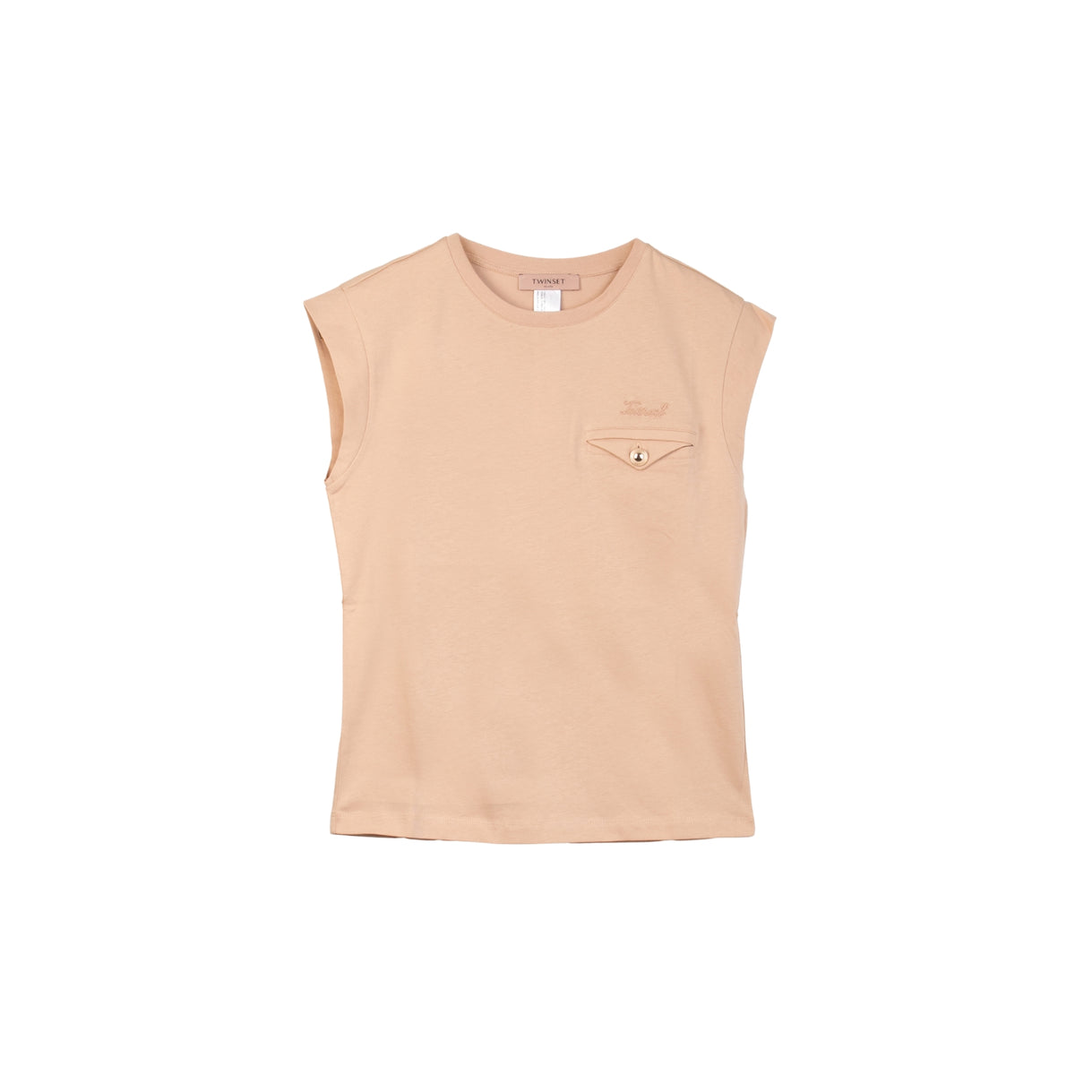 Top senza maniche con tasca e bottone dorato - Rosa