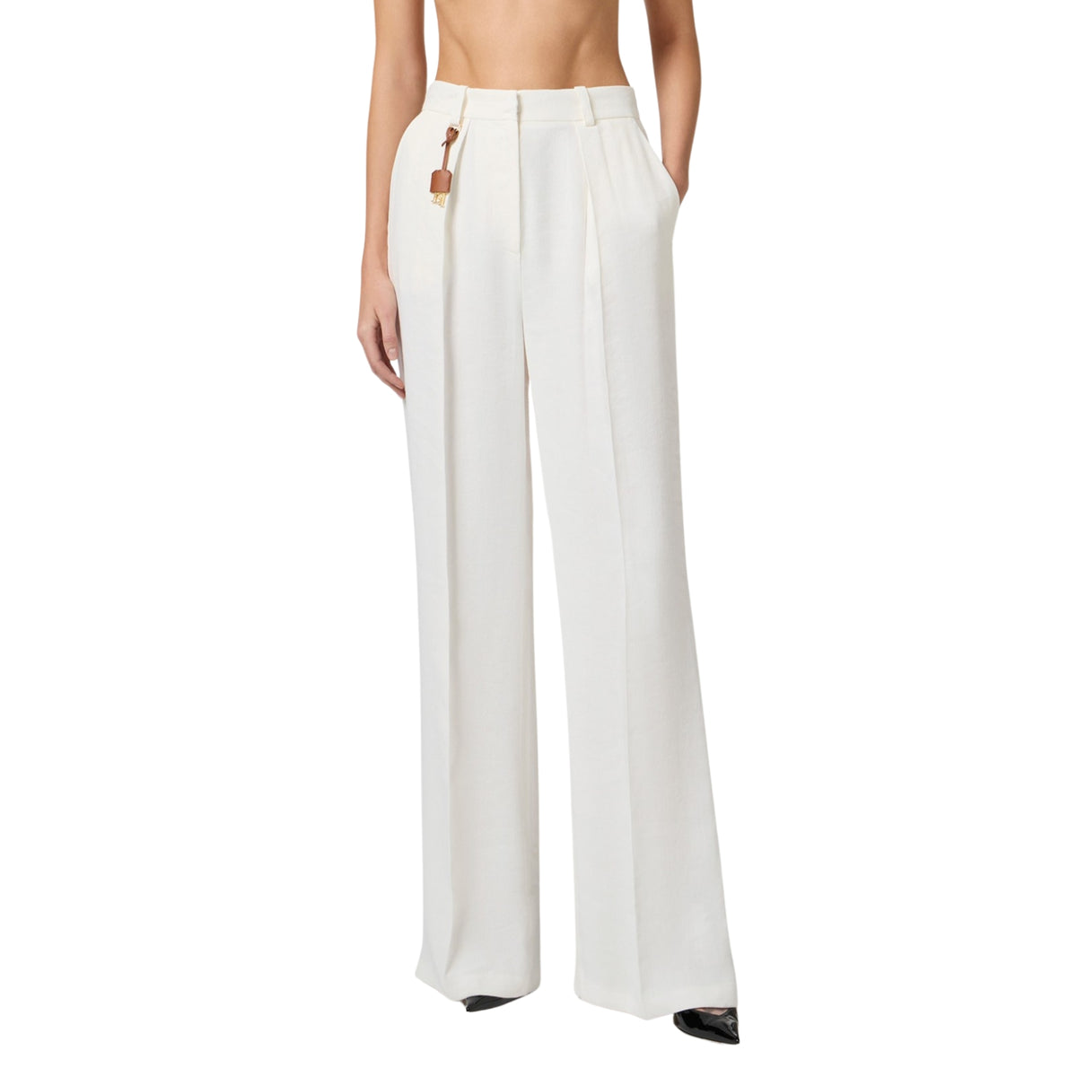 Pantalone in gabardina misto lino con pinces - Avorio