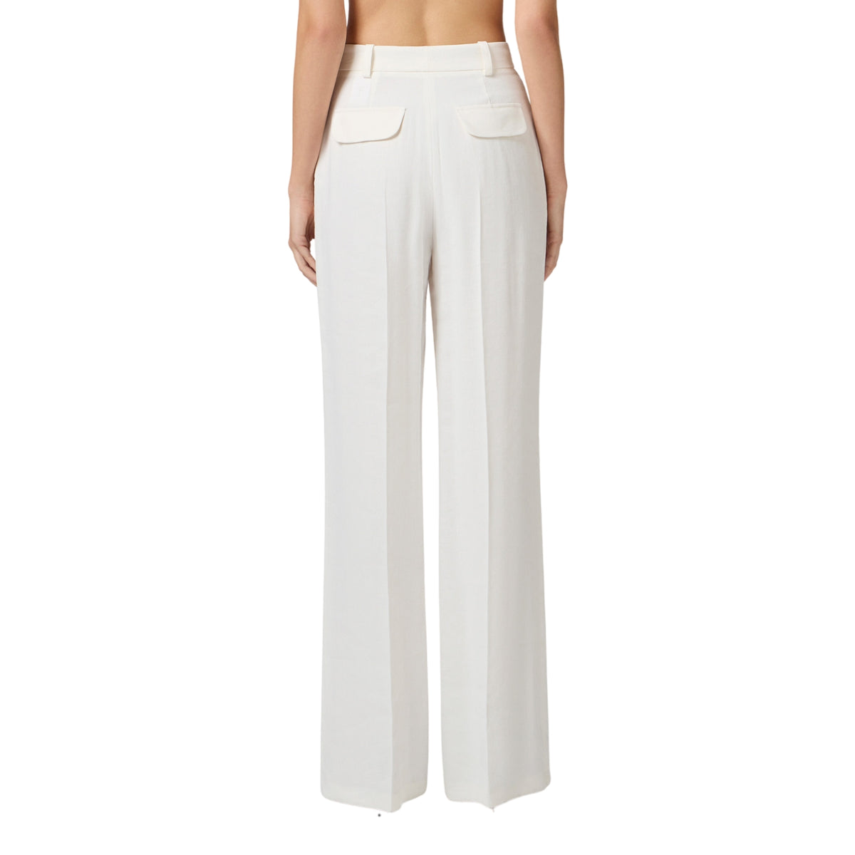 Pantalone in gabardina misto lino con pinces - Avorio