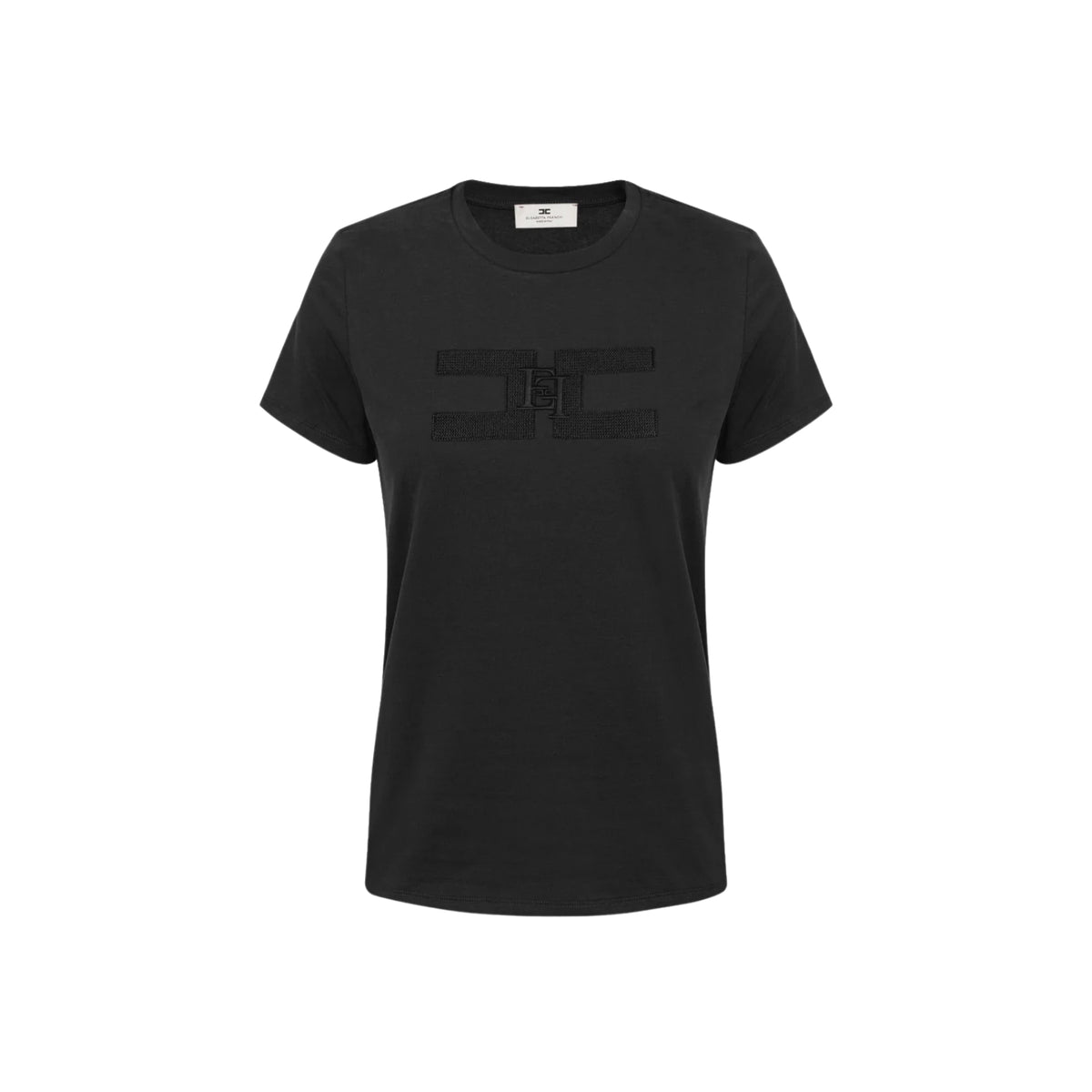 T-shirt manica corta con logo ricamato in tono - Nero
