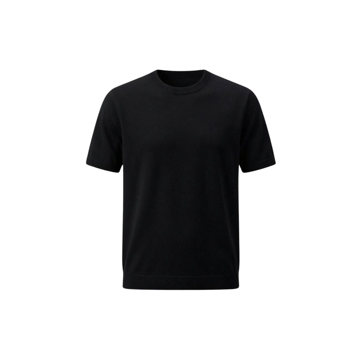 Maglia manica corta in lana e cotone-NERO
