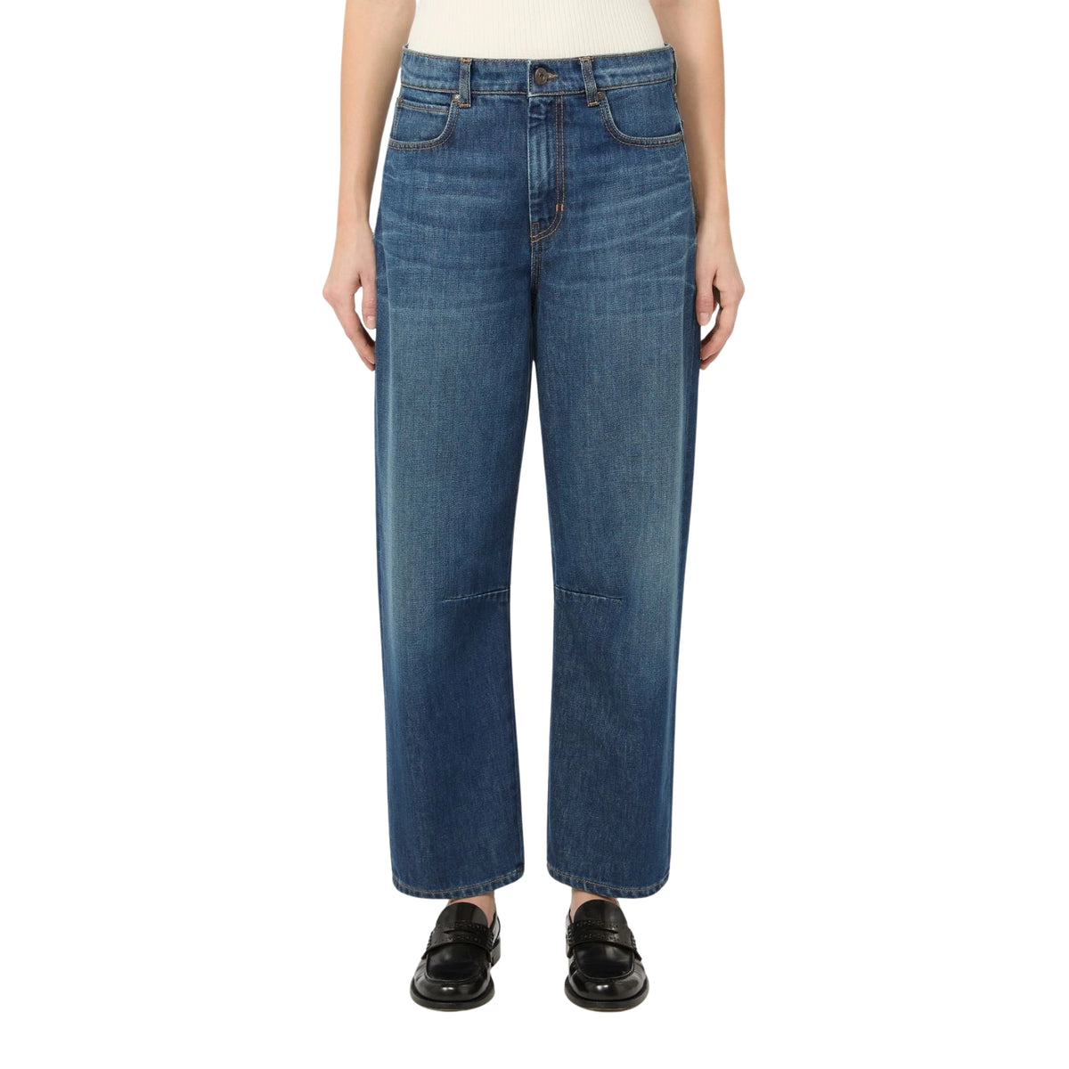 Jeans 5 tasche barrel leg con pinces - Indaco