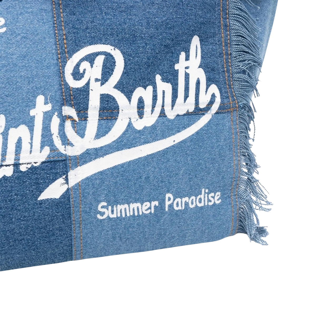 Borsa Vanity in tela di cotone con frange - Denim