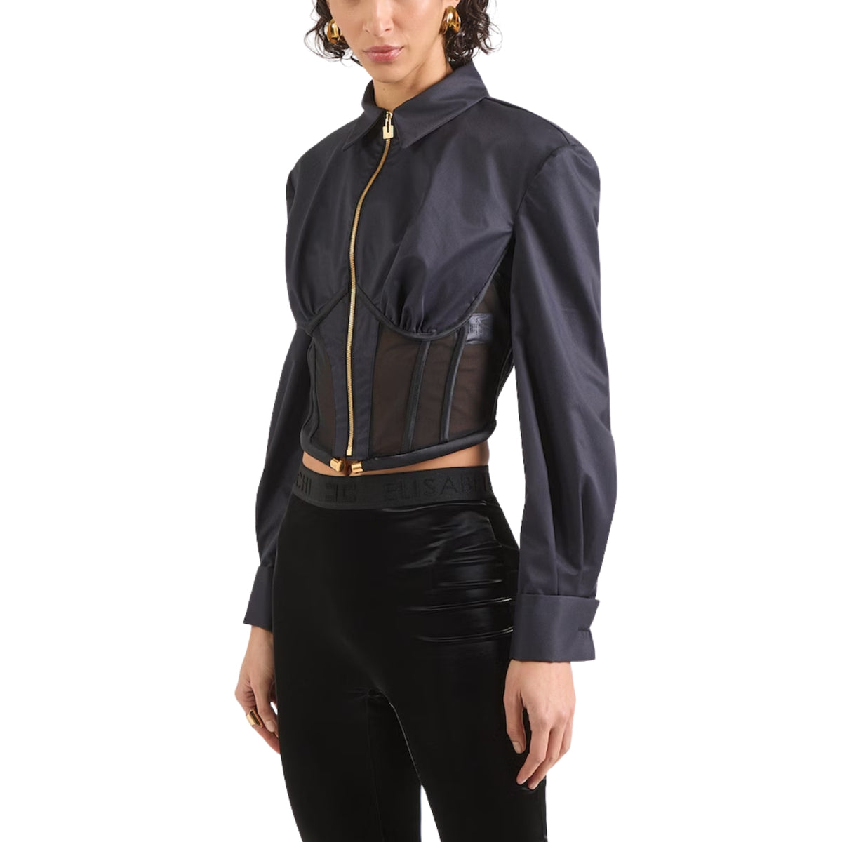 Camicia cropped ispirazione corsetteria - Nero