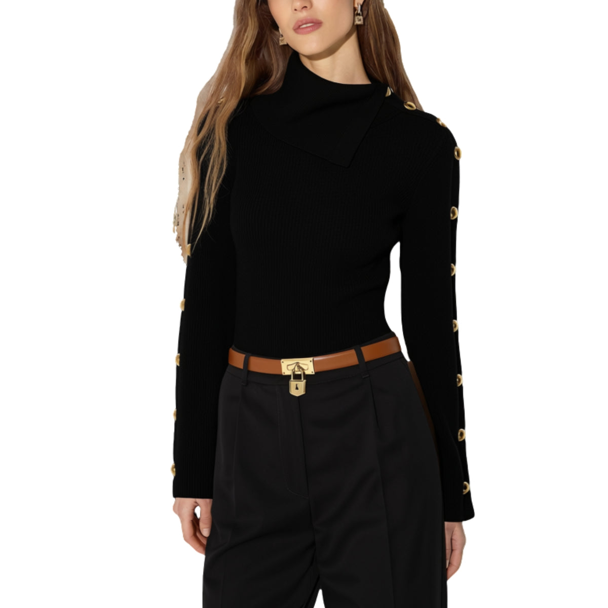Pullover dolcevita a punto pannocchia - Nero