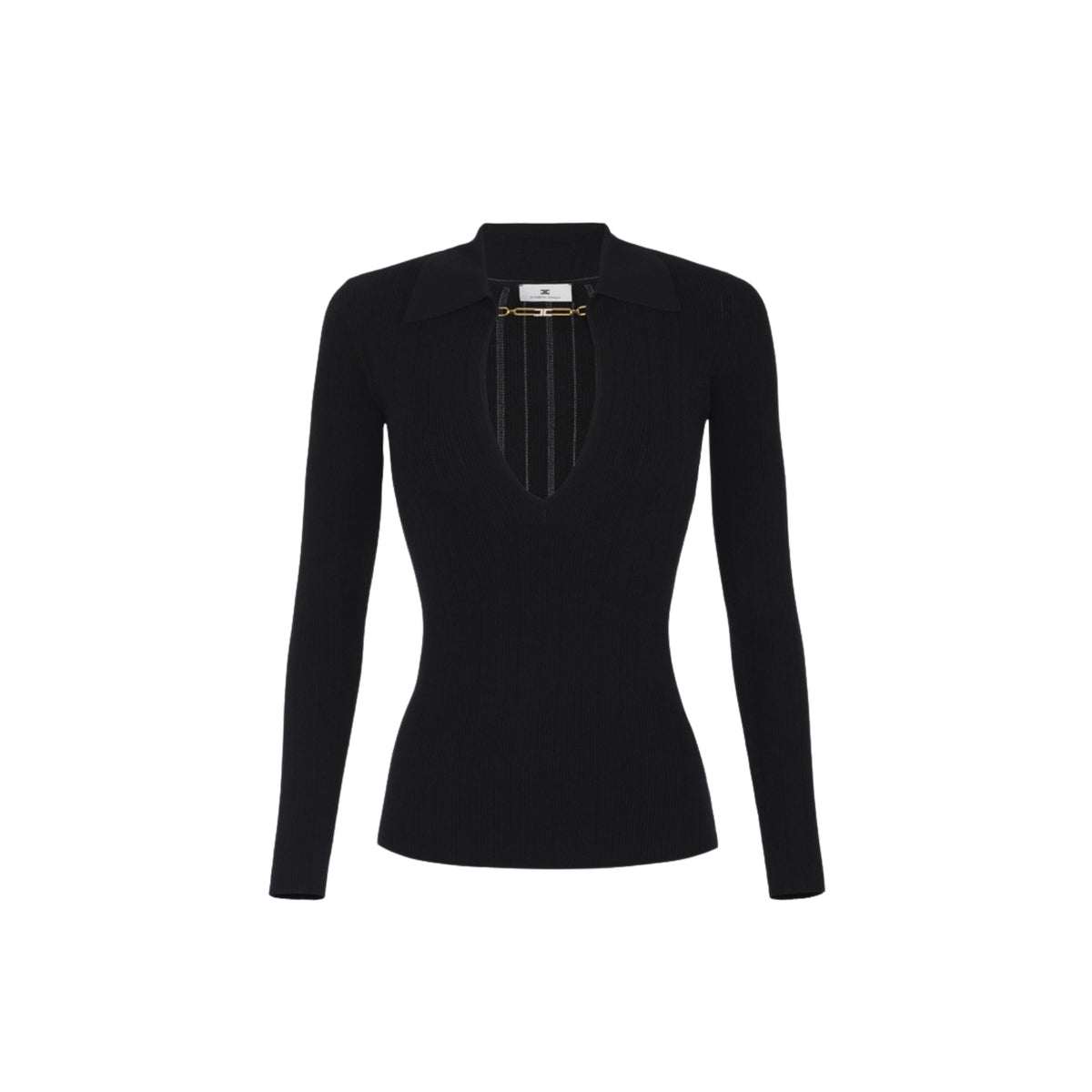 Maglia a costine con dettagli à jour e accessorio logo - Nero