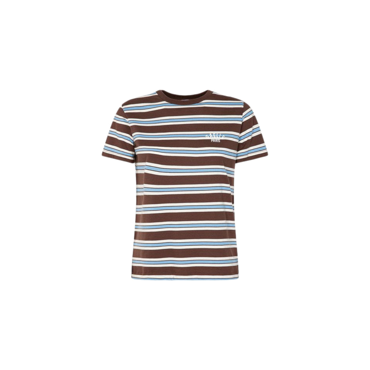 T-shirt paricollo a righe con logo - Moka