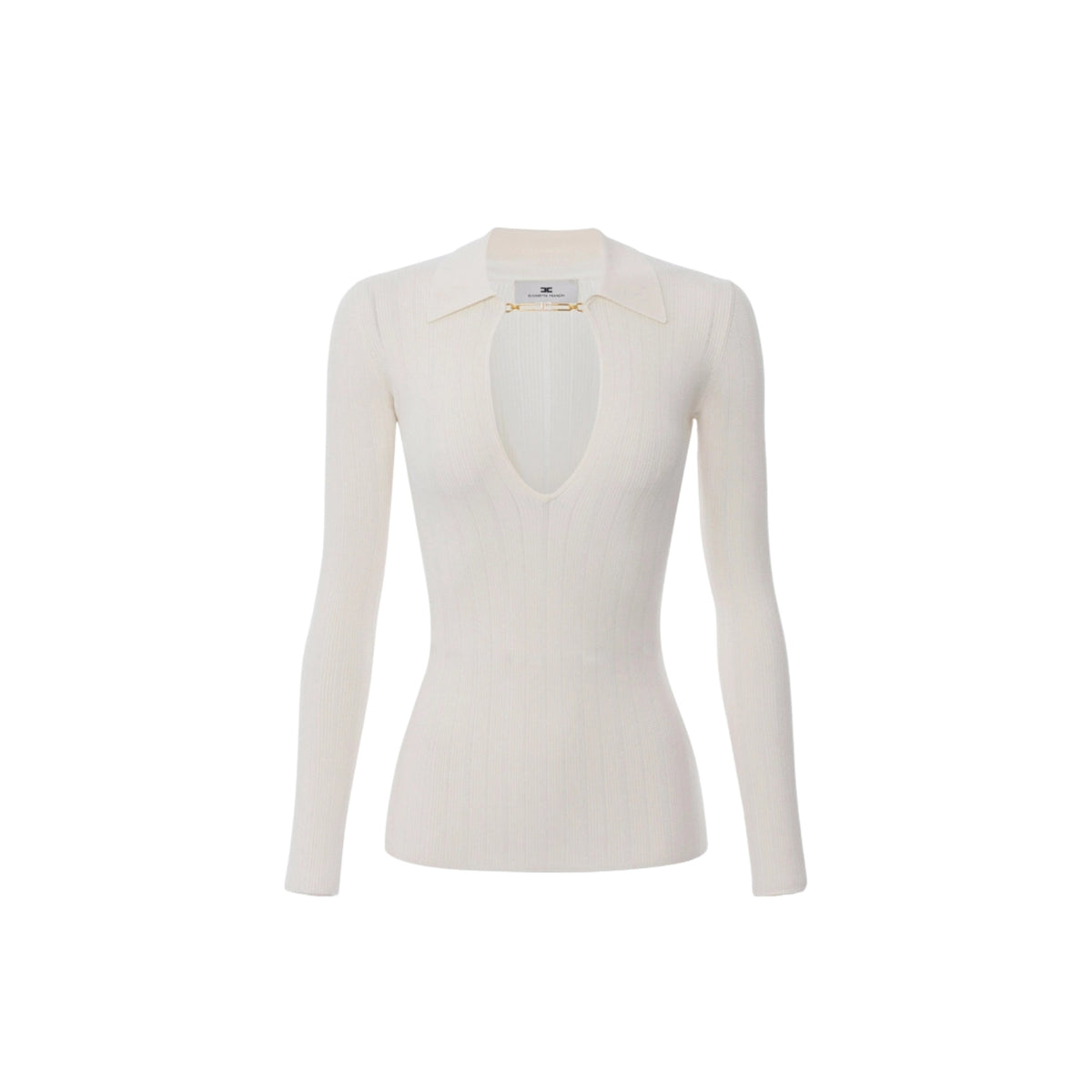 Maglia a costine con dettagli à jour e accessorio logo - Latte