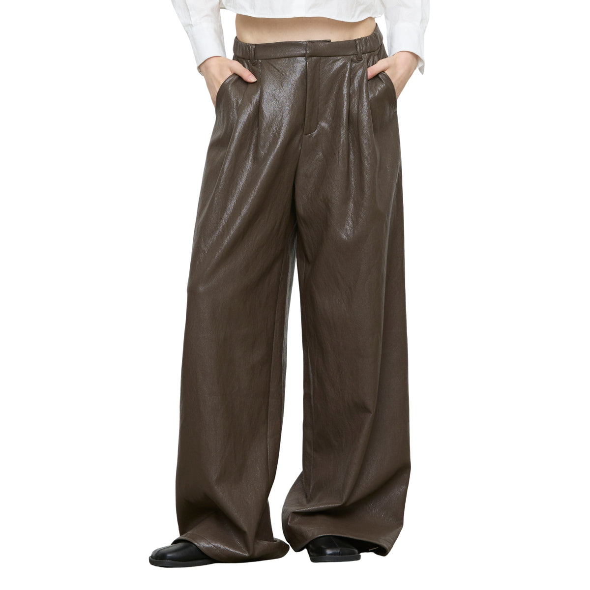 Pantaloni a gamba ampia con pieghe