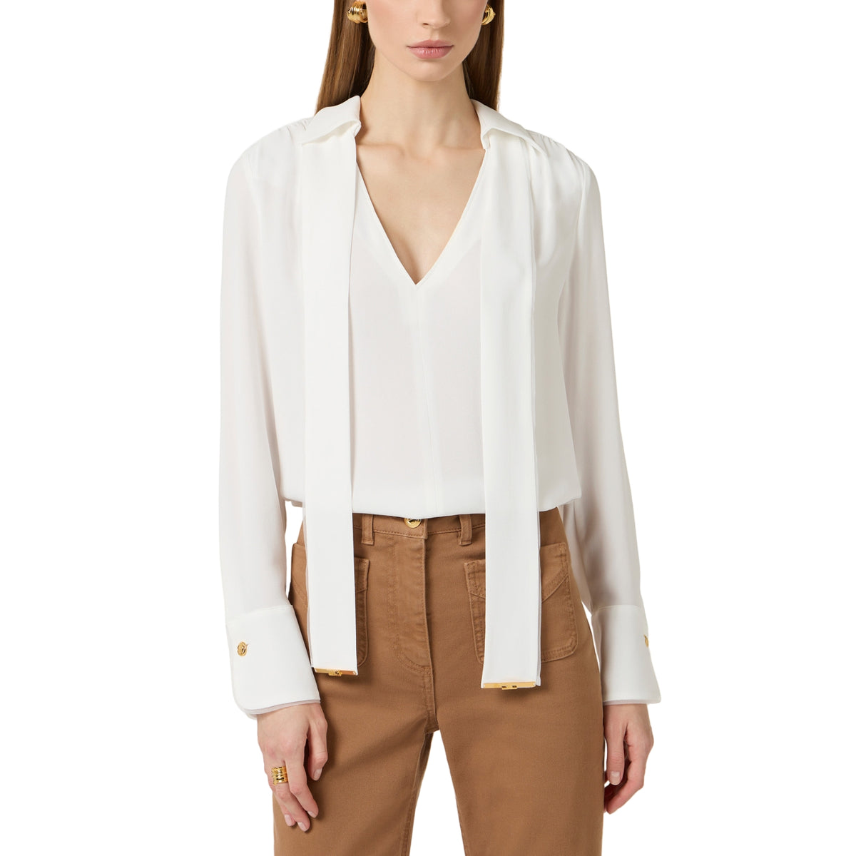 Camicia con fusciacca e placche dorate - Avorio
