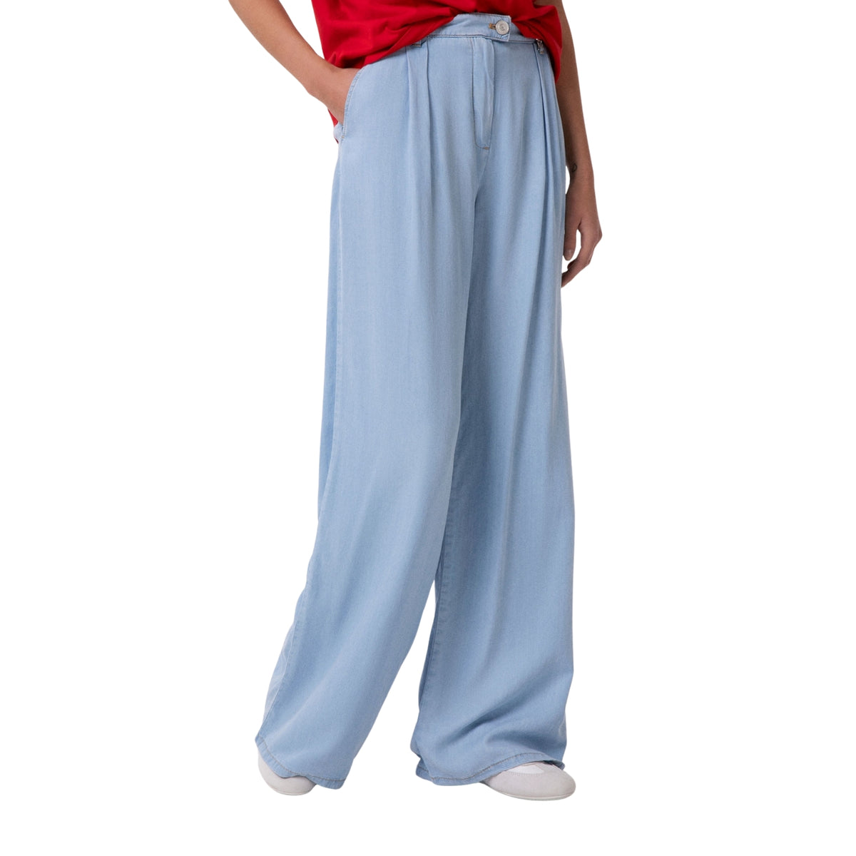 Pantalone chino wide leg con doppia pence - Blu
