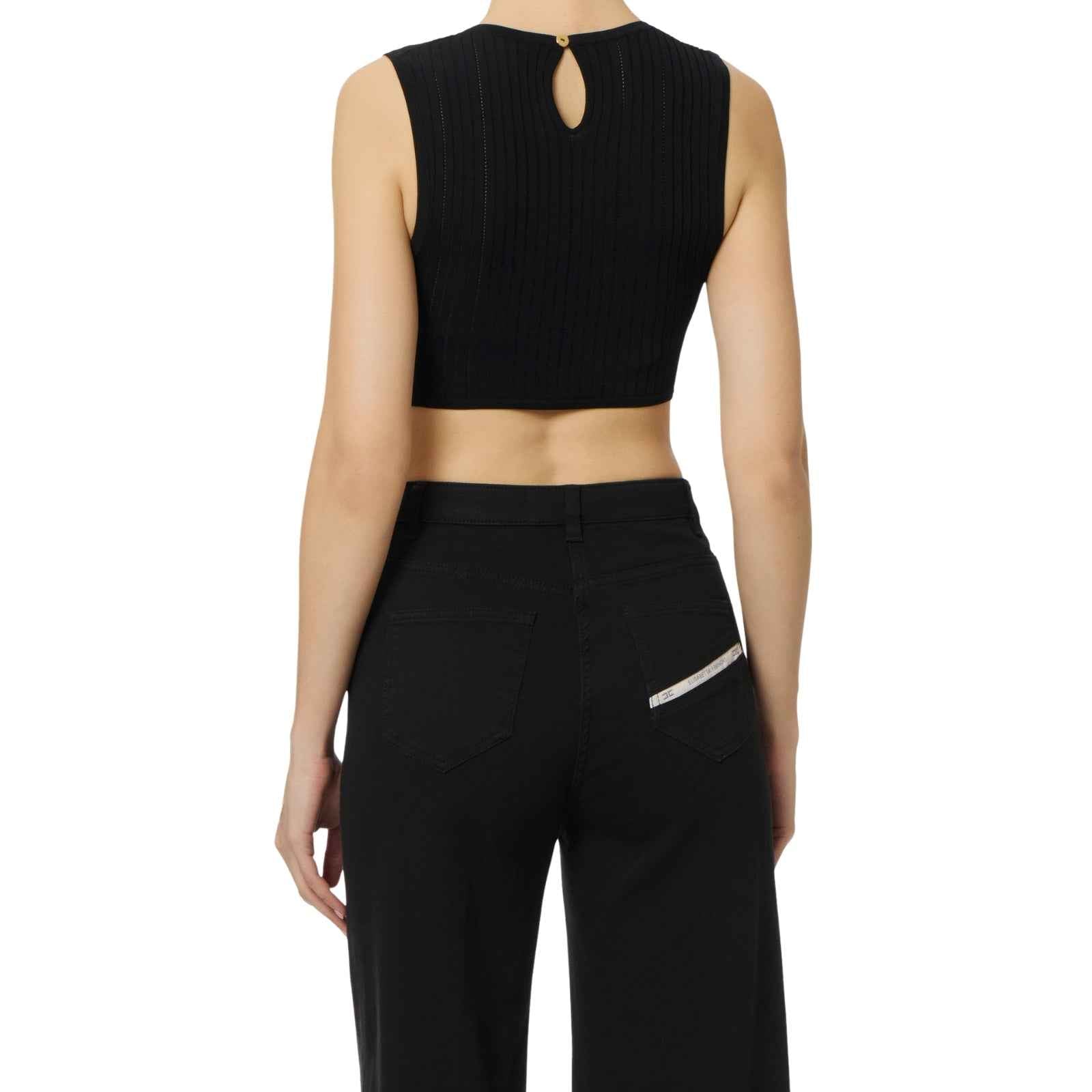 Top in maglia con dettaglio gioiello - NERO