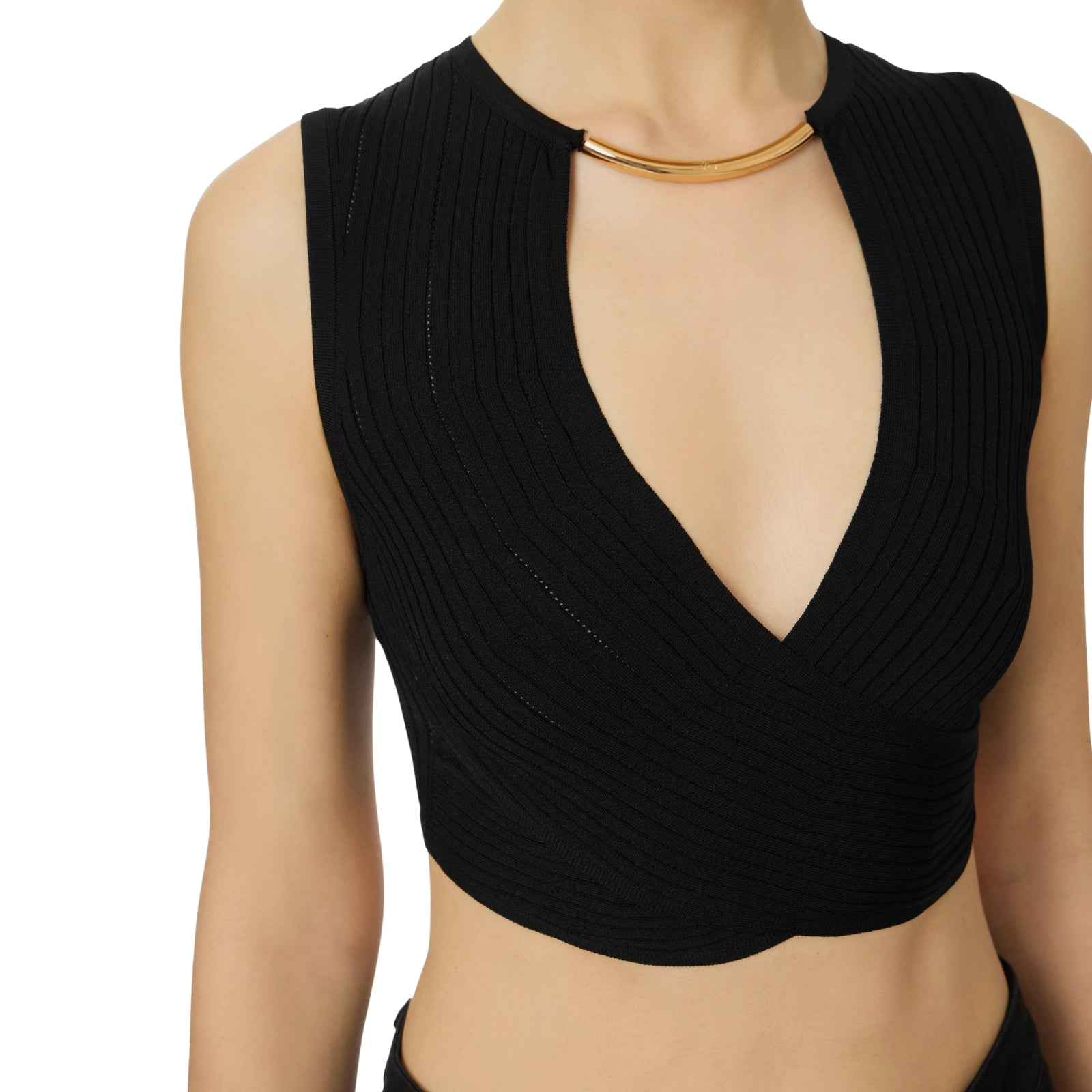 Top in maglia con dettaglio gioiello - NERO