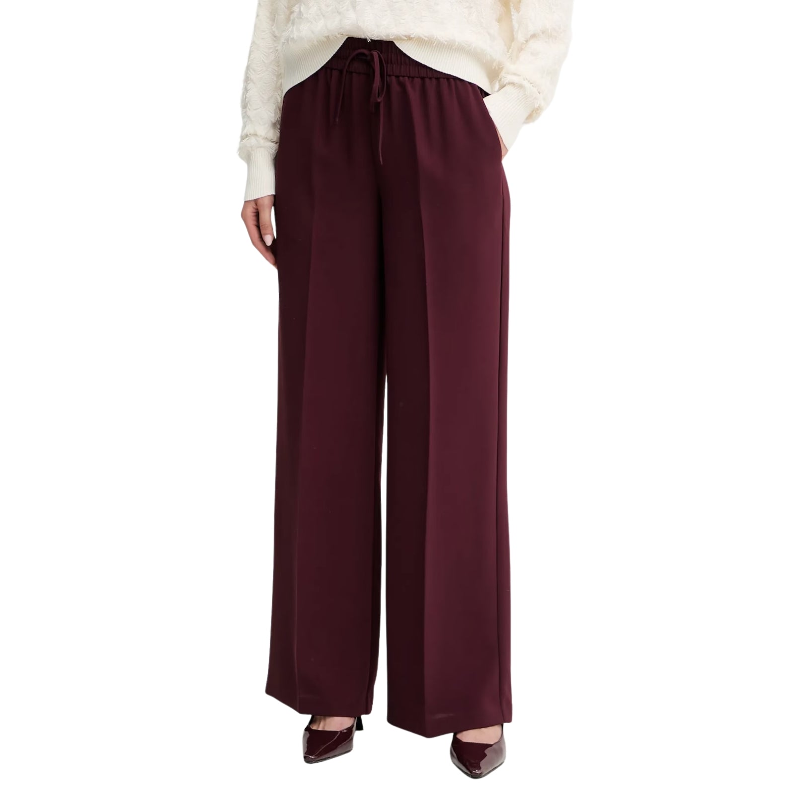 Pantaloni ampi in crêpe con coulisse - bordeaux