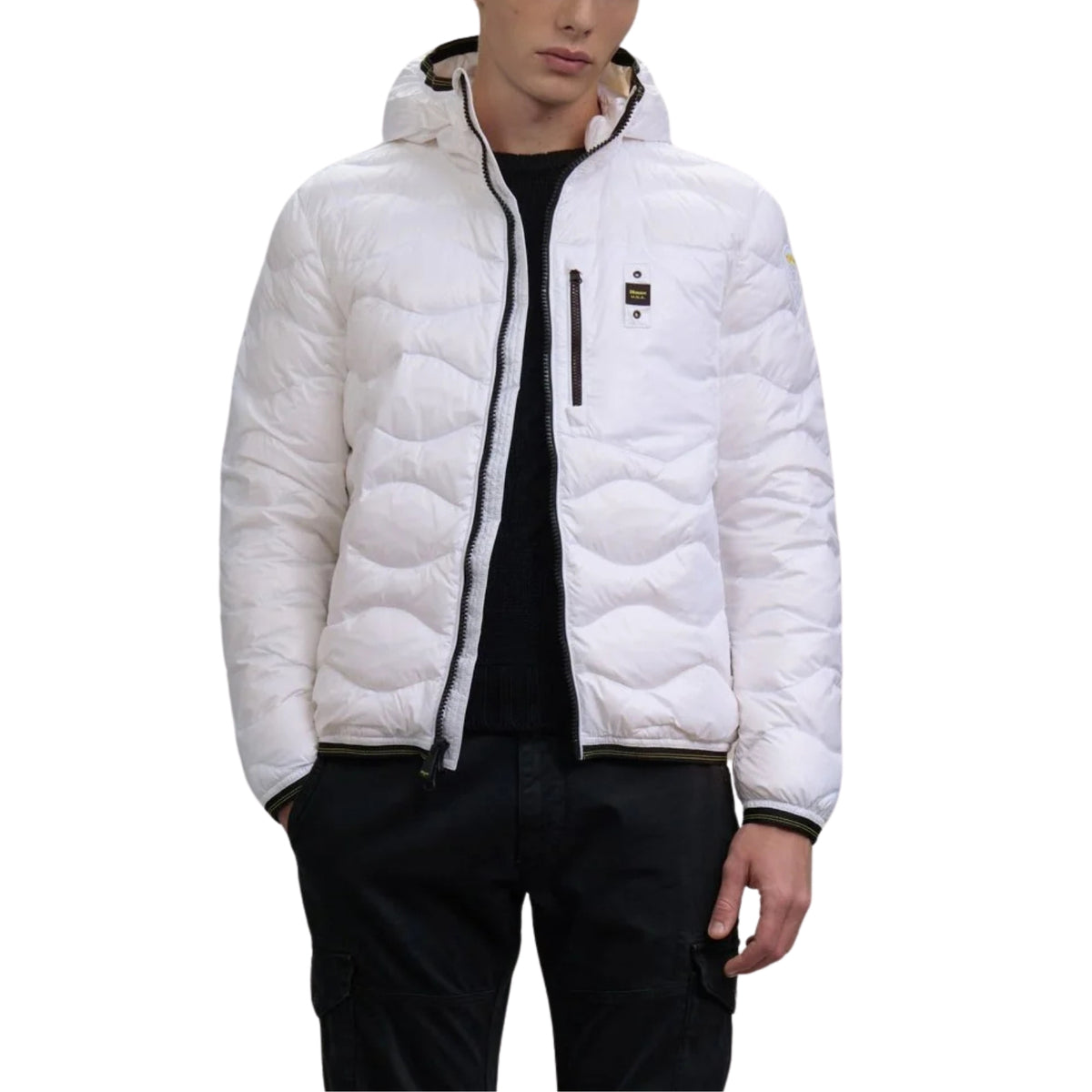 Piumino trapuntato ad onde con taschina - Bianco