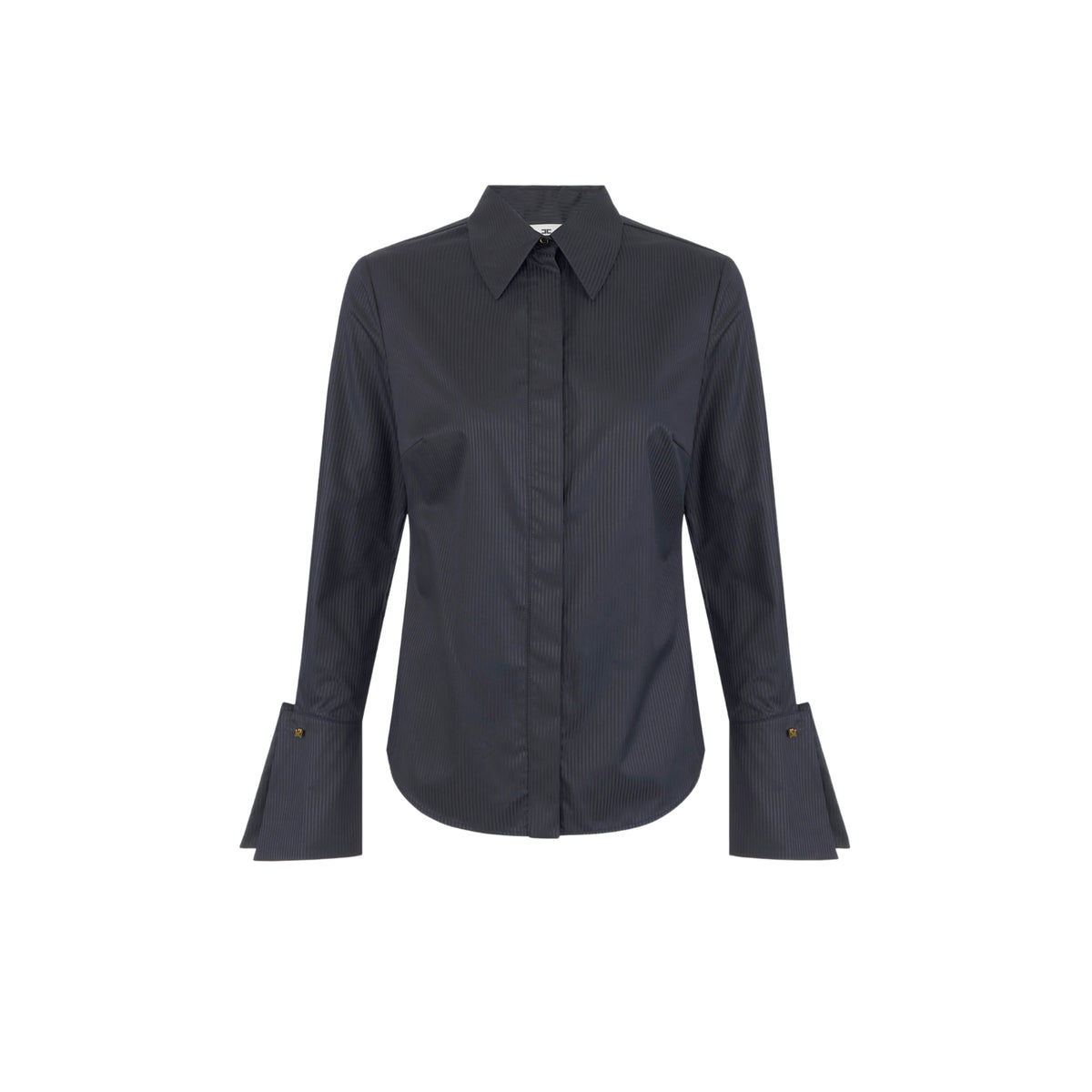 Camicia rigata con polsi a vela e gemelli - Nero