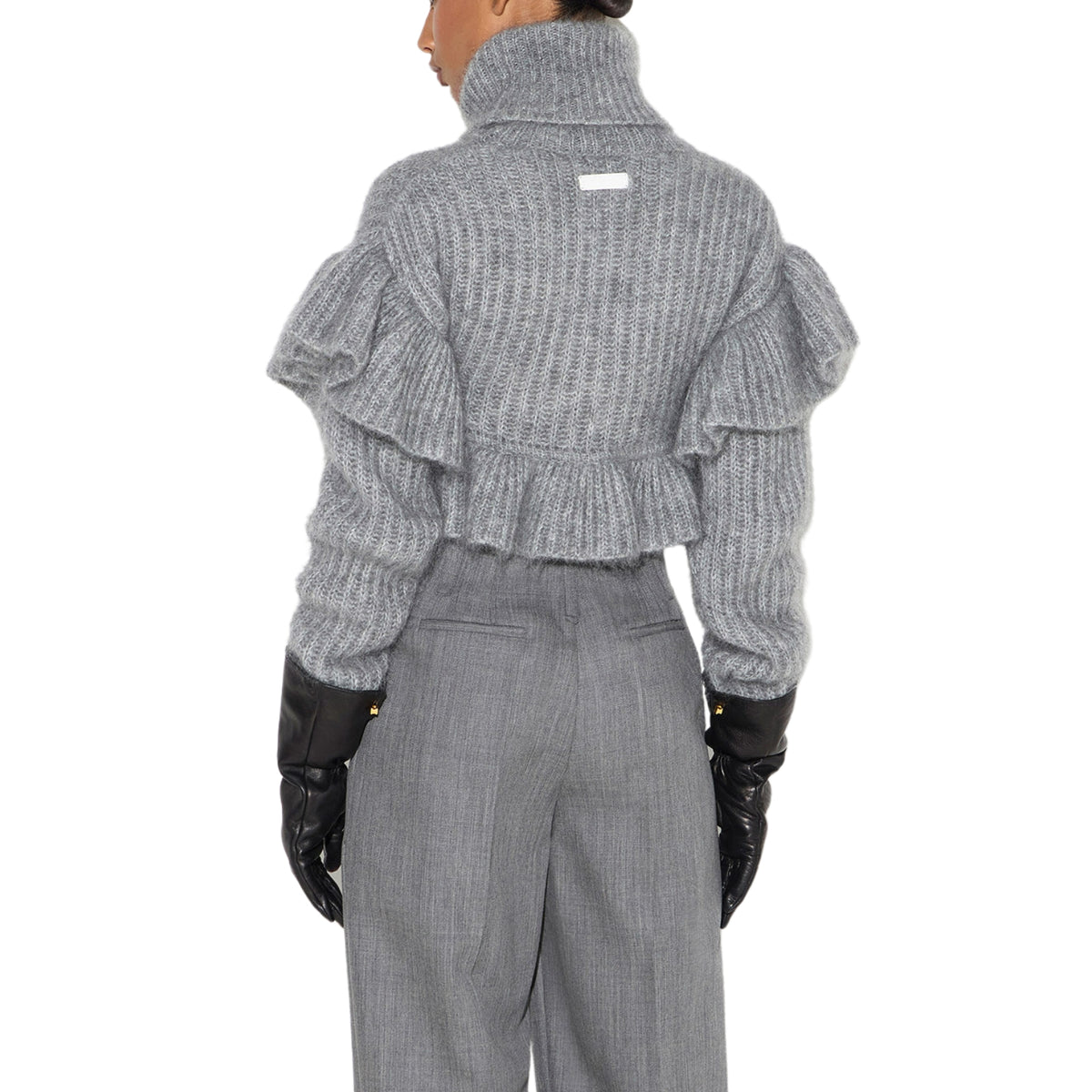 Pullover dolcevita con ruches - Grigio