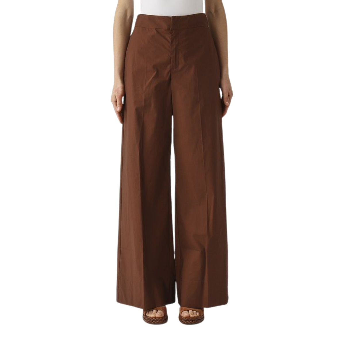 Pantalone a palazzo in cotone stretch - Caffè