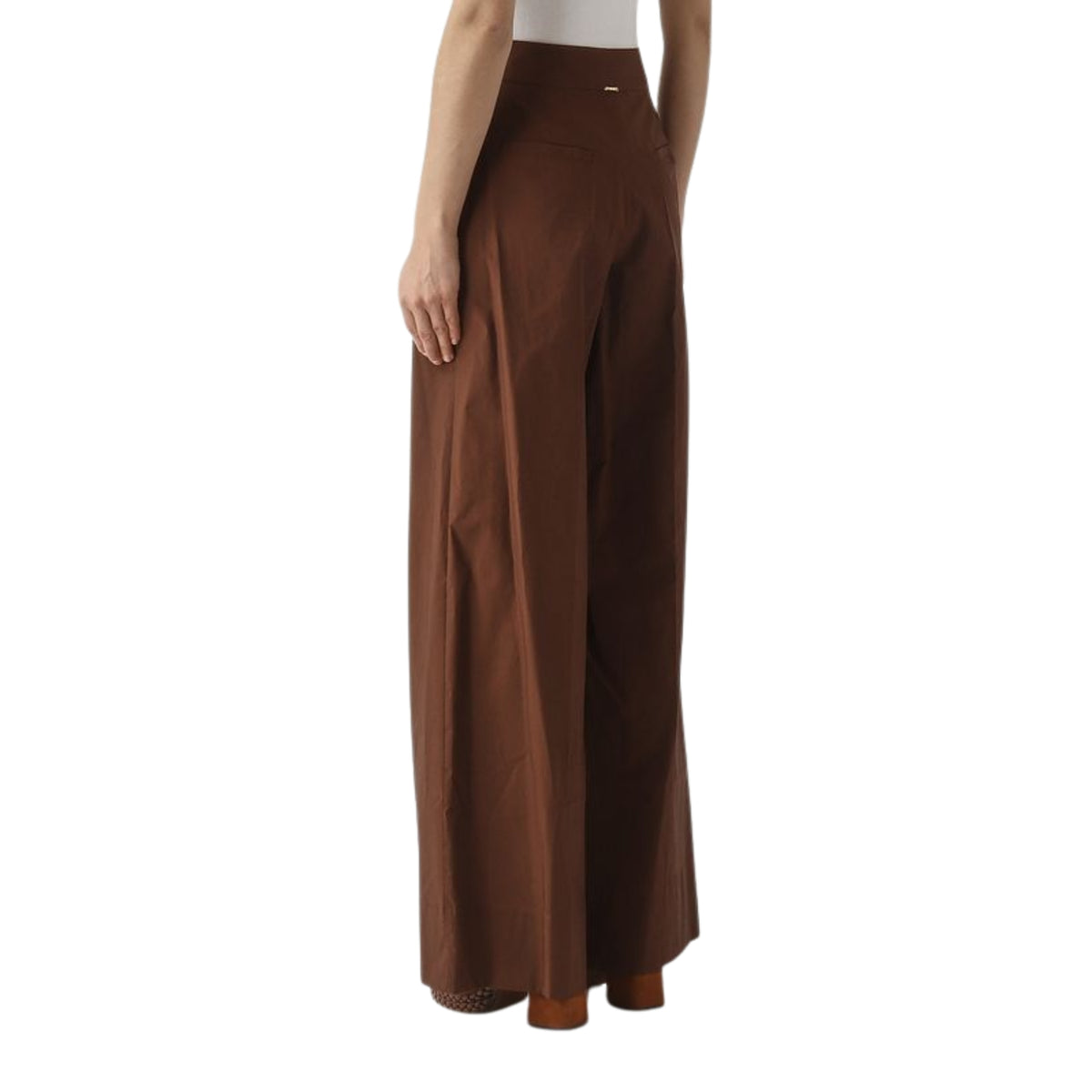 Pantalone a palazzo in cotone stretch - Caffè