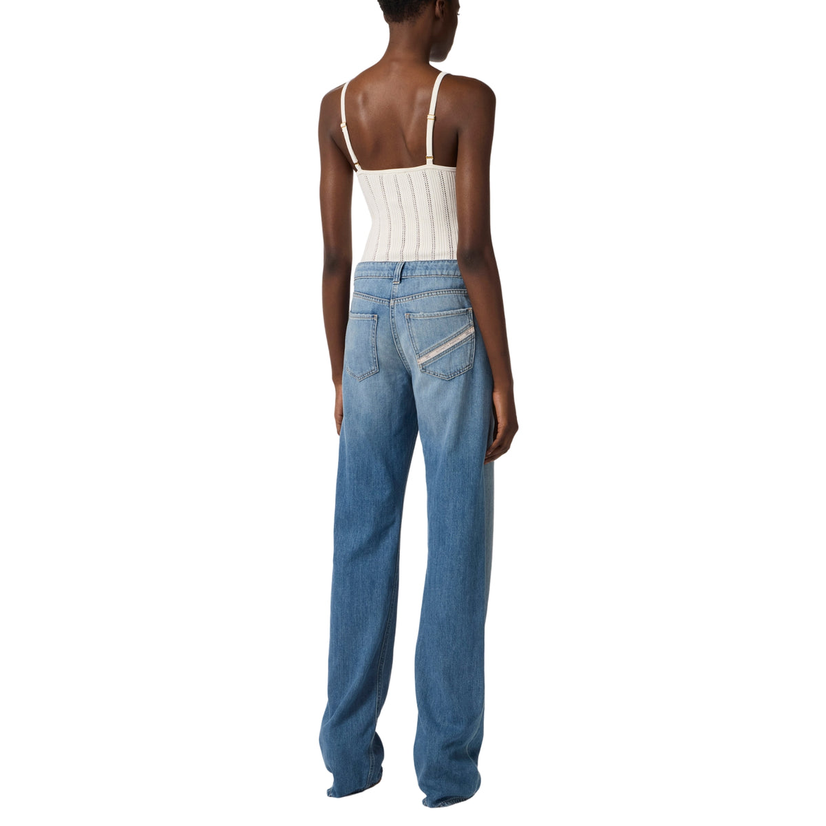 Jeans a palazzo vita bassa con placca logo - Blue