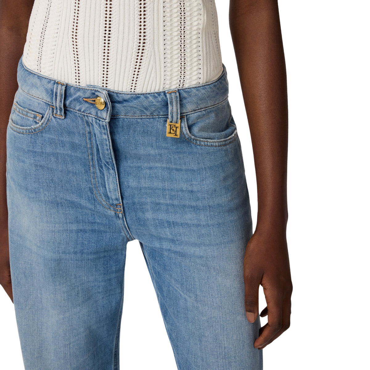 Jeans a palazzo vita bassa con placca logo - Blue