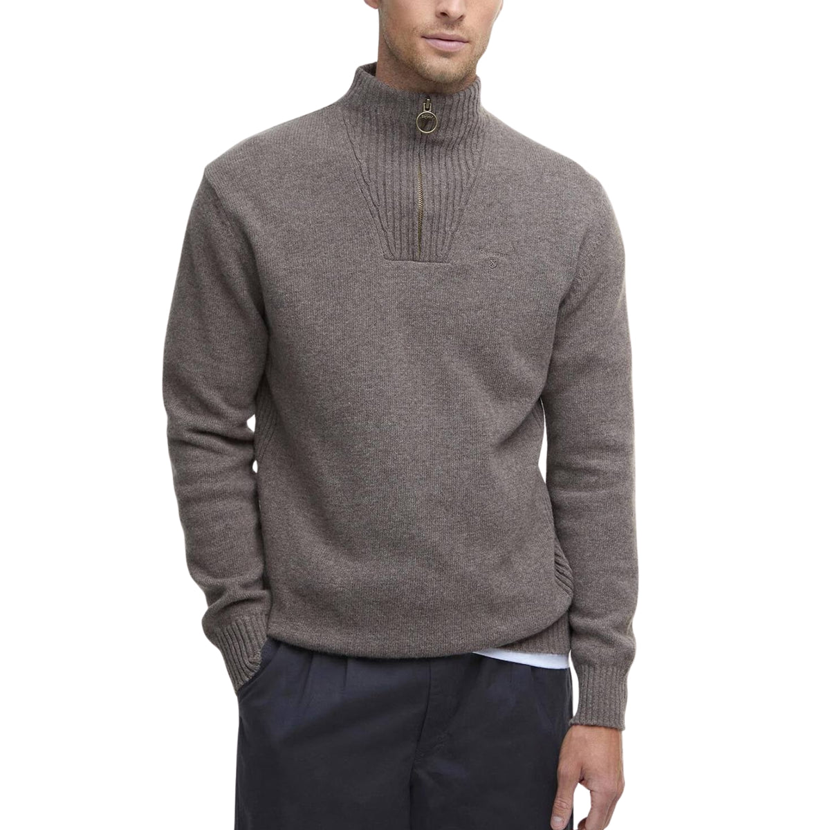Maglione con mezza zip in lana d'agnello Essential-DARK STONE