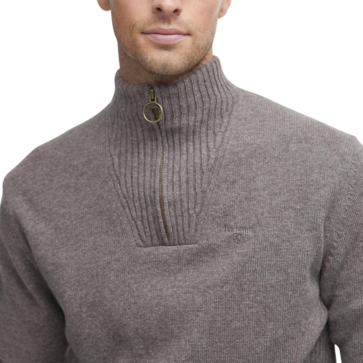Maglione con mezza zip in lana d'agnello Essential-DARK STONE